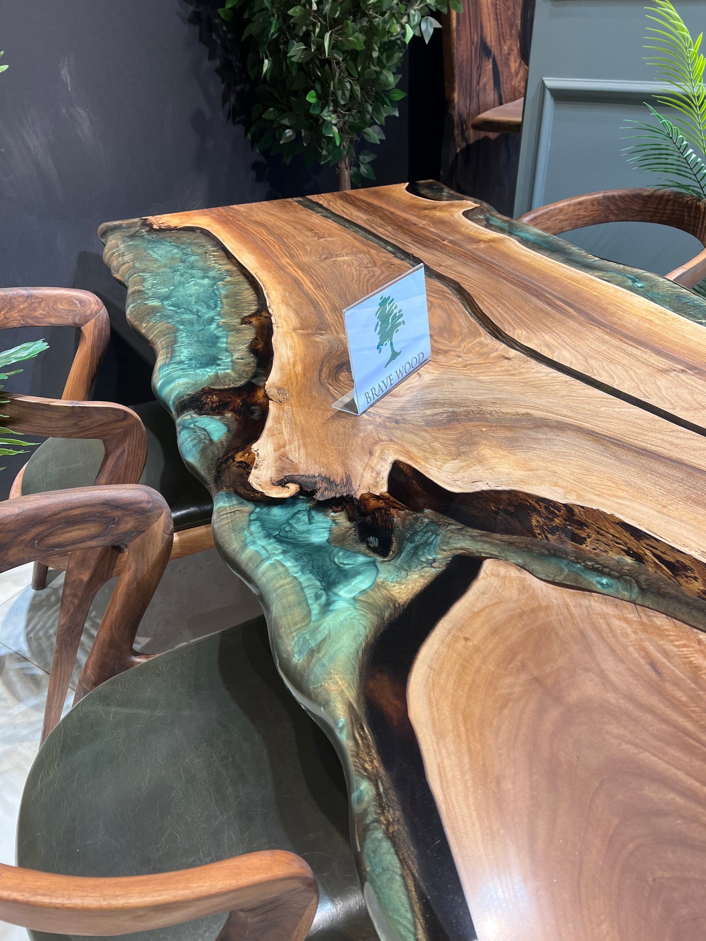 Dining room table, Kitchen table, Green epoxy, Walnut wood, Epoxy table, Custom live edge epoxy resin dining table, Natural edge table