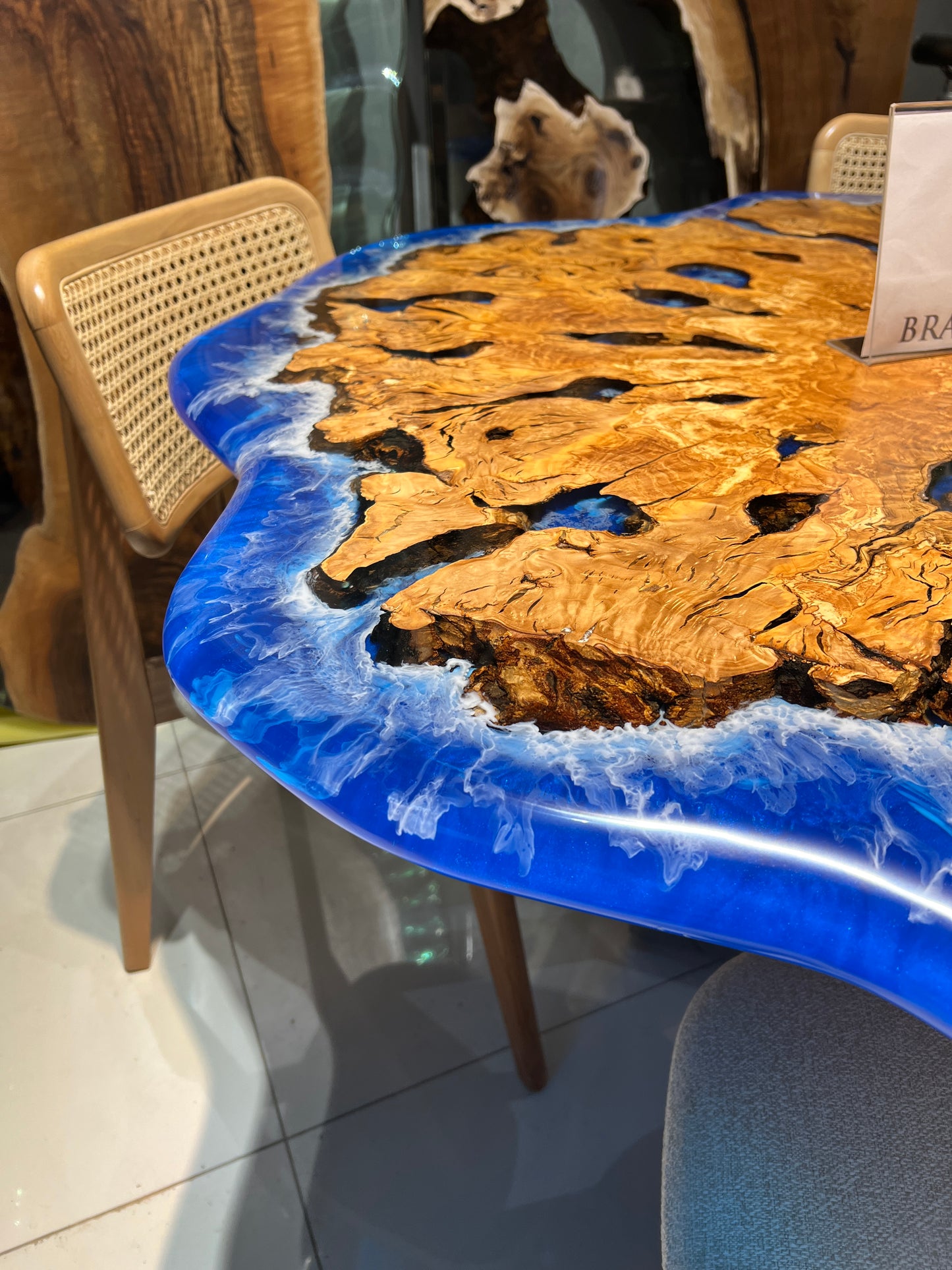 Round dining room table, Epoxy table, Epoxy round table, With wave effect olive table