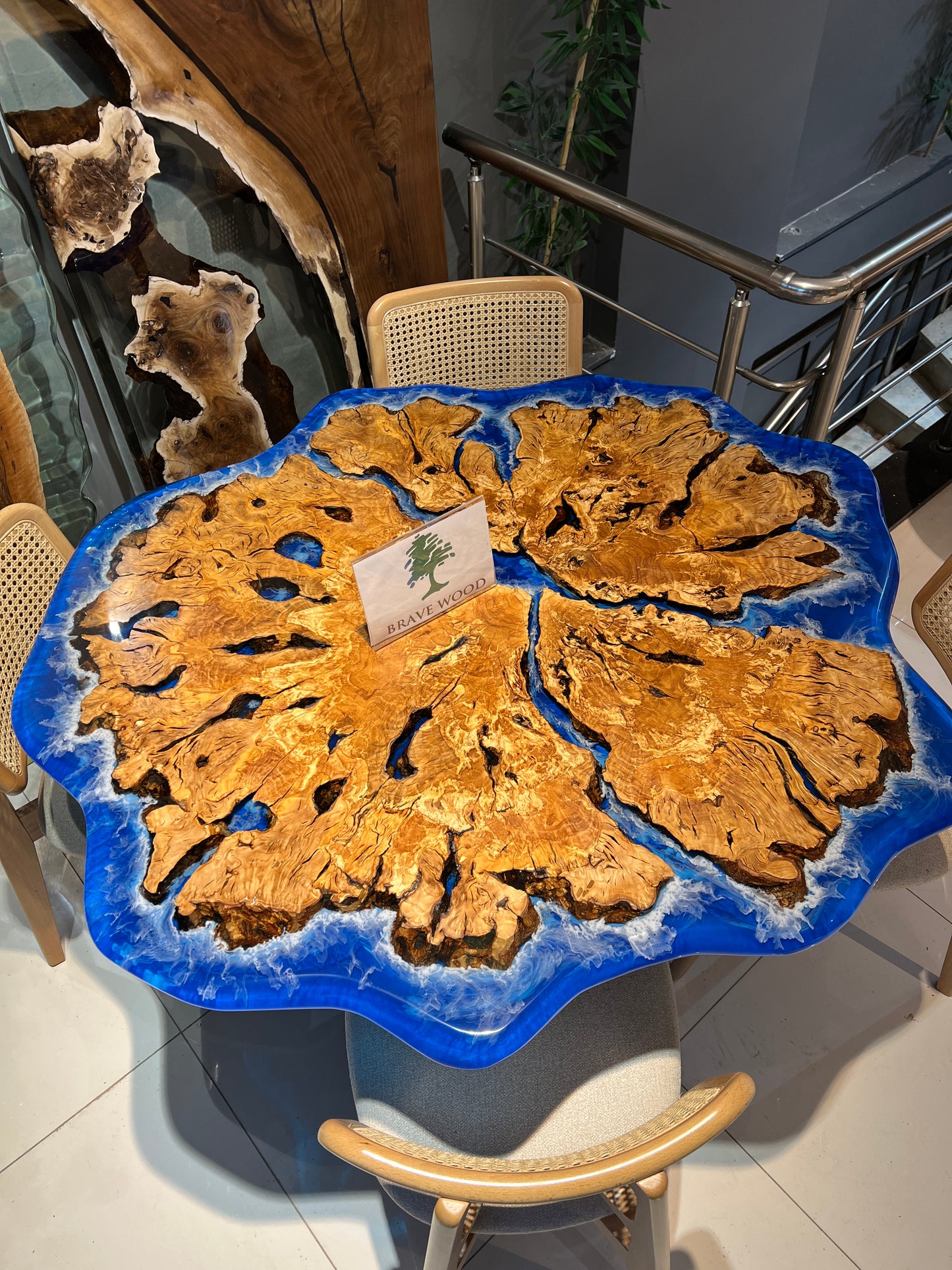 Round dining room table, Epoxy table, Epoxy round table, With wave effect olive table