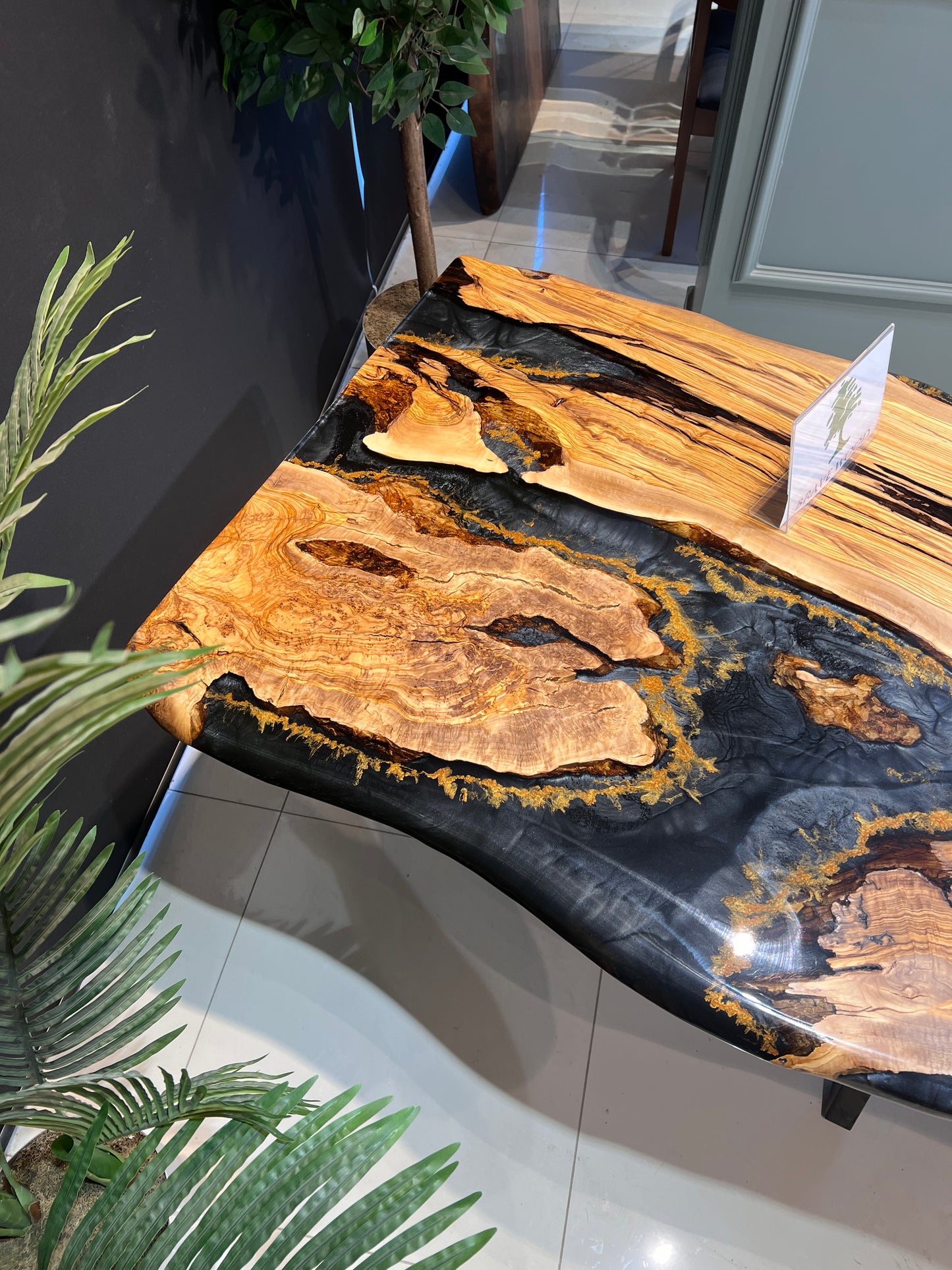 Epoxy black epoxy olive table, Living room table, Custom live edge epoxy resin dining table, Color pigment epoxy, Dining room table