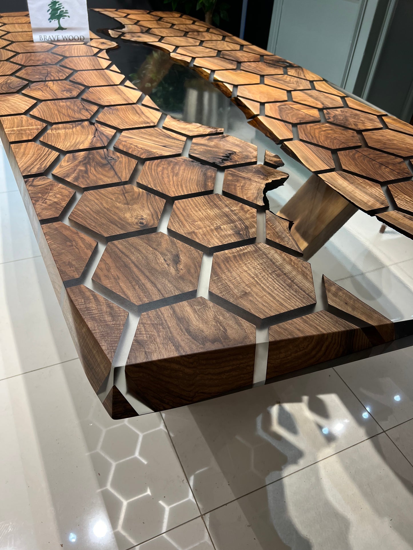 Clear epoxy table, Kitchen dining table, Honeycomb Epoxy Table , Black Walnut Table, Epoxy Walnut table, Walnut dining room table,