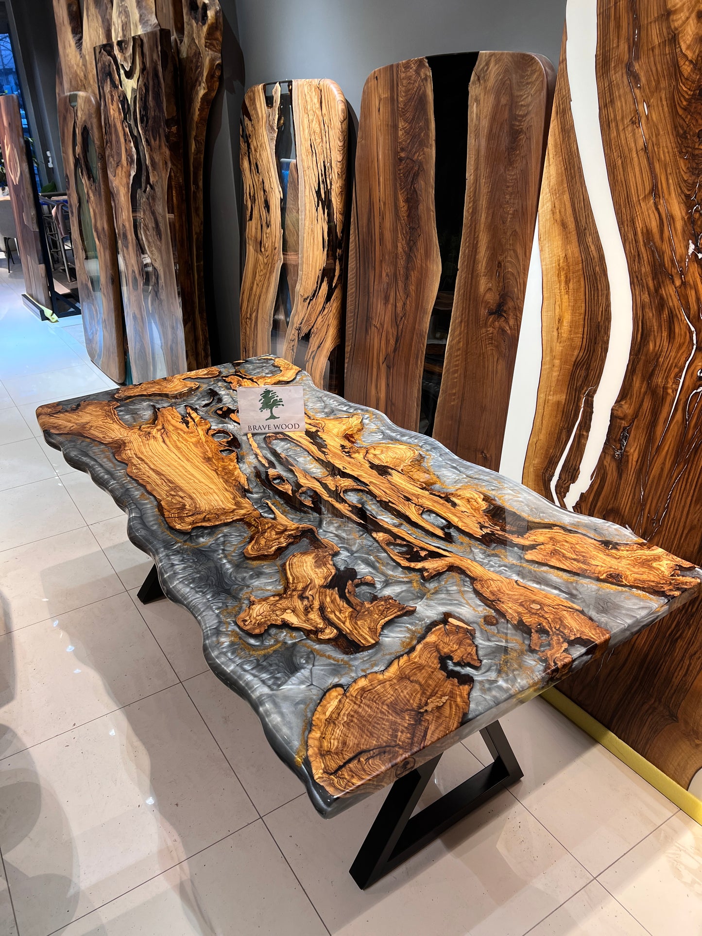 Gray epoxy, Dining room table, Conference table, Epoxy olive table, Custom live edge epoxy resin dining table, Dining room table