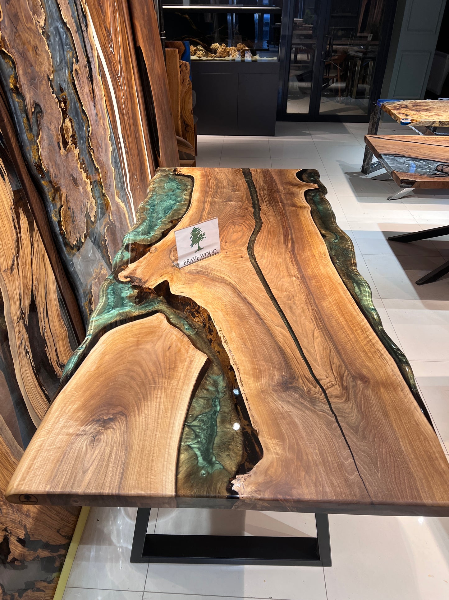 Dining room table, Kitchen table, Green epoxy, Walnut wood, Epoxy table, Custom live edge epoxy resin dining table, Natural edge table