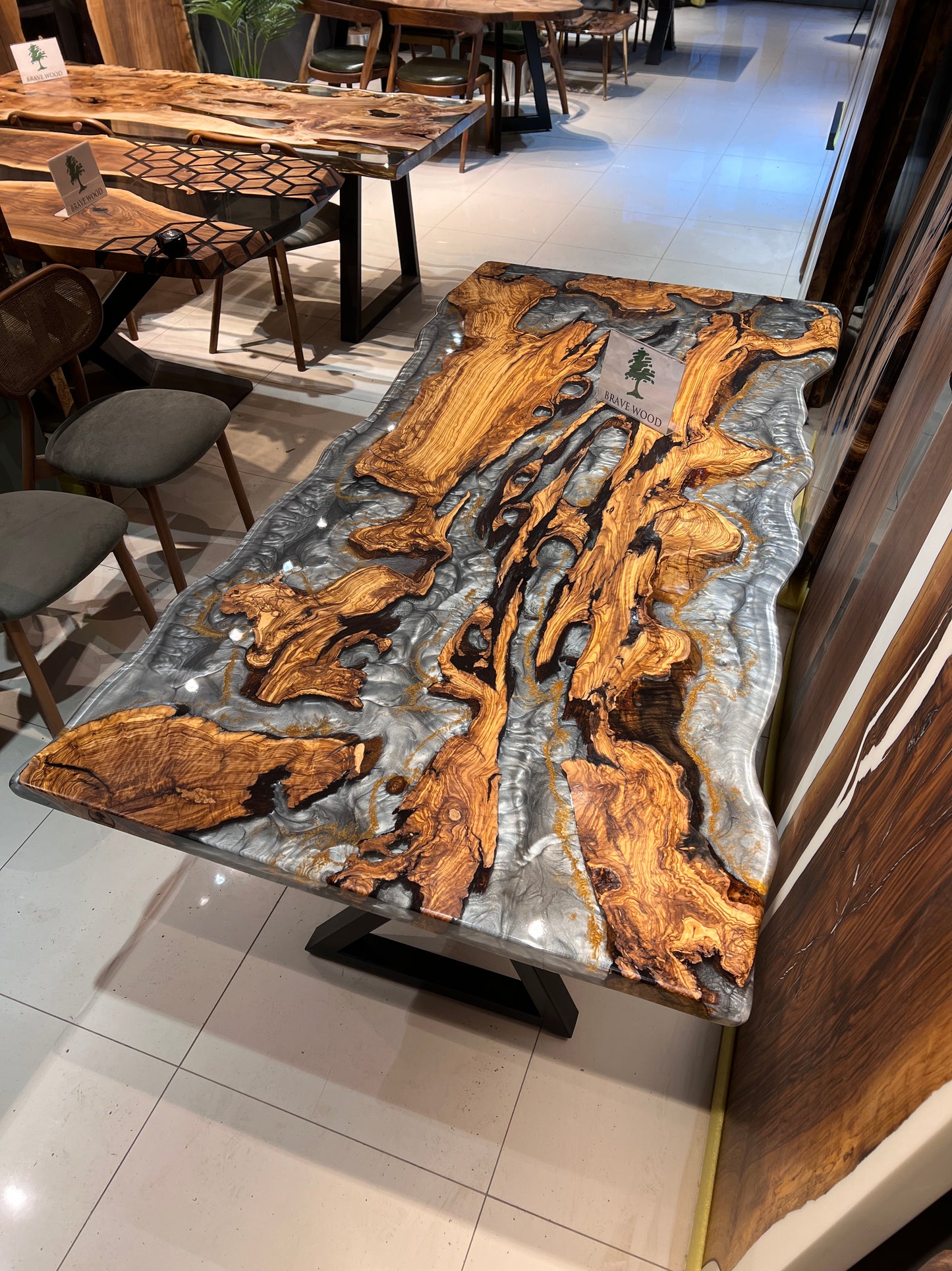 Gray epoxy, Dining room table, Conference table, Epoxy olive table, Custom live edge epoxy resin dining table, Dining room table