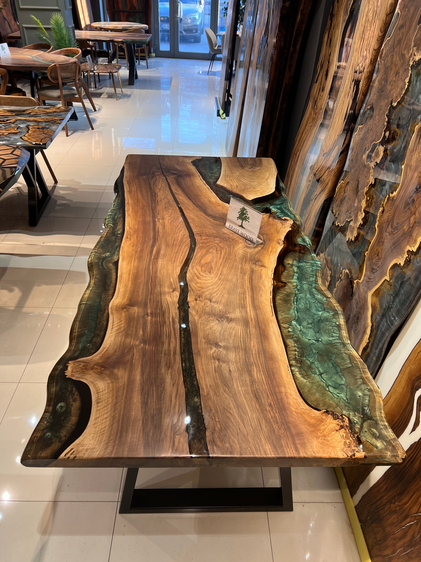 Dining room table, Kitchen table, Green epoxy, Walnut wood, Epoxy table, Custom live edge epoxy resin dining table, Natural edge table