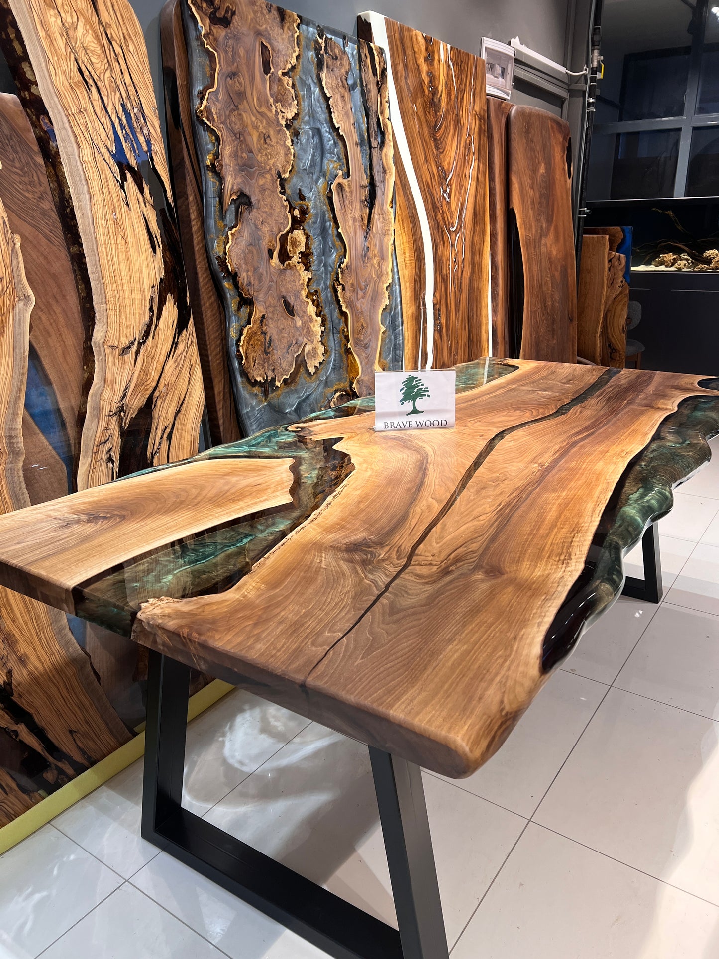 Dining room table, Kitchen table, Green epoxy, Walnut wood, Epoxy table, Custom live edge epoxy resin dining table, Natural edge table