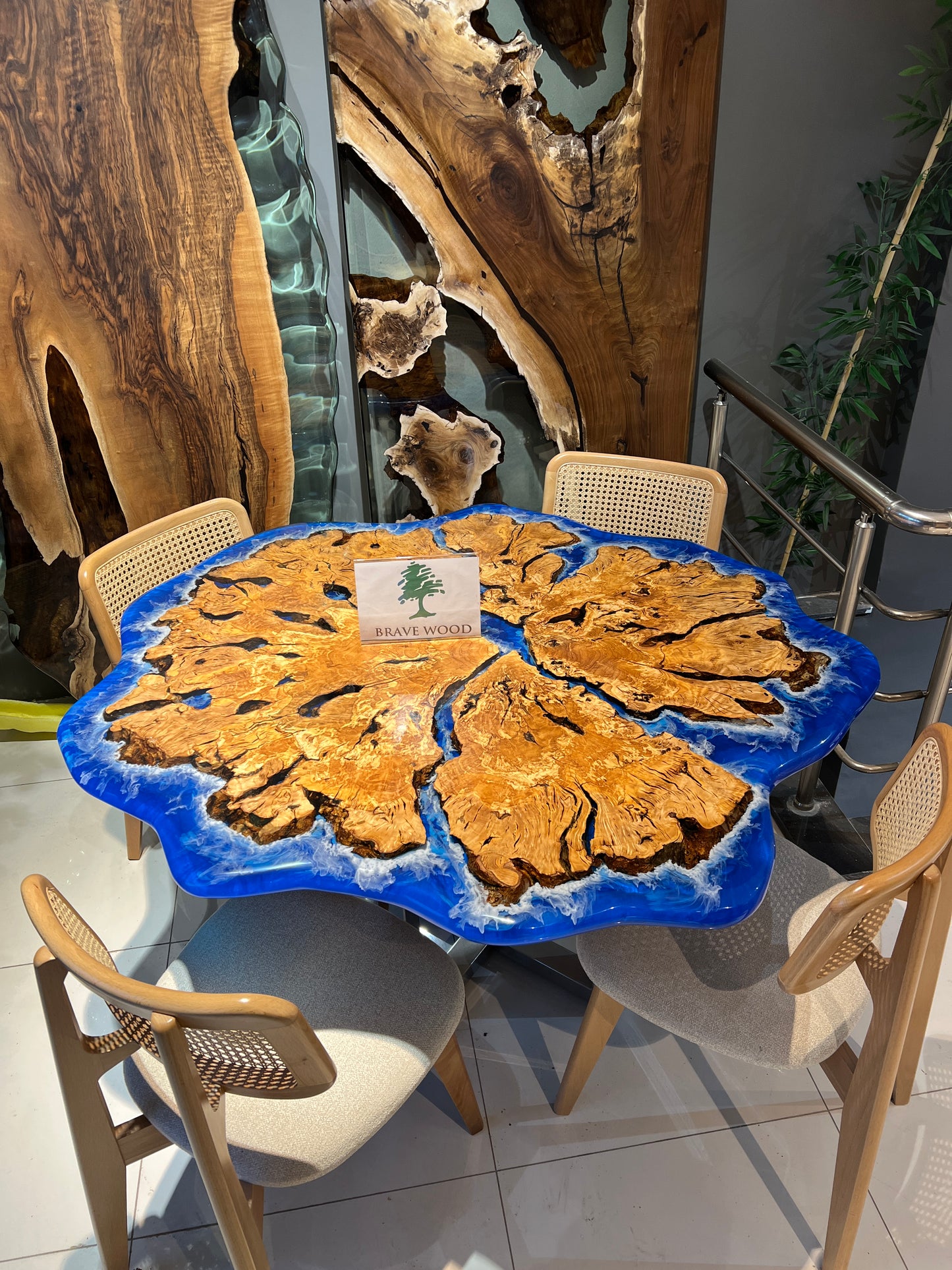 Round dining room table, Epoxy table, Epoxy round table, With wave effect olive table