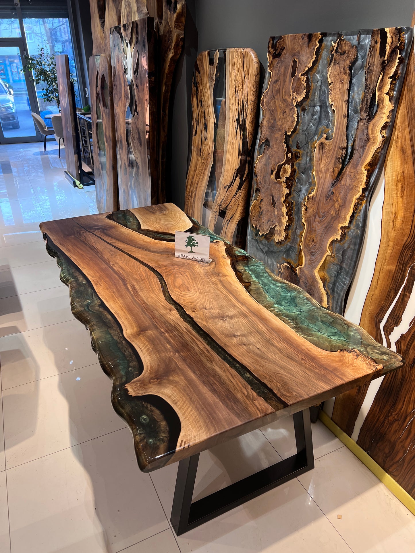 Dining room table, Kitchen table, Green epoxy, Walnut wood, Epoxy table, Custom live edge epoxy resin dining table, Natural edge table