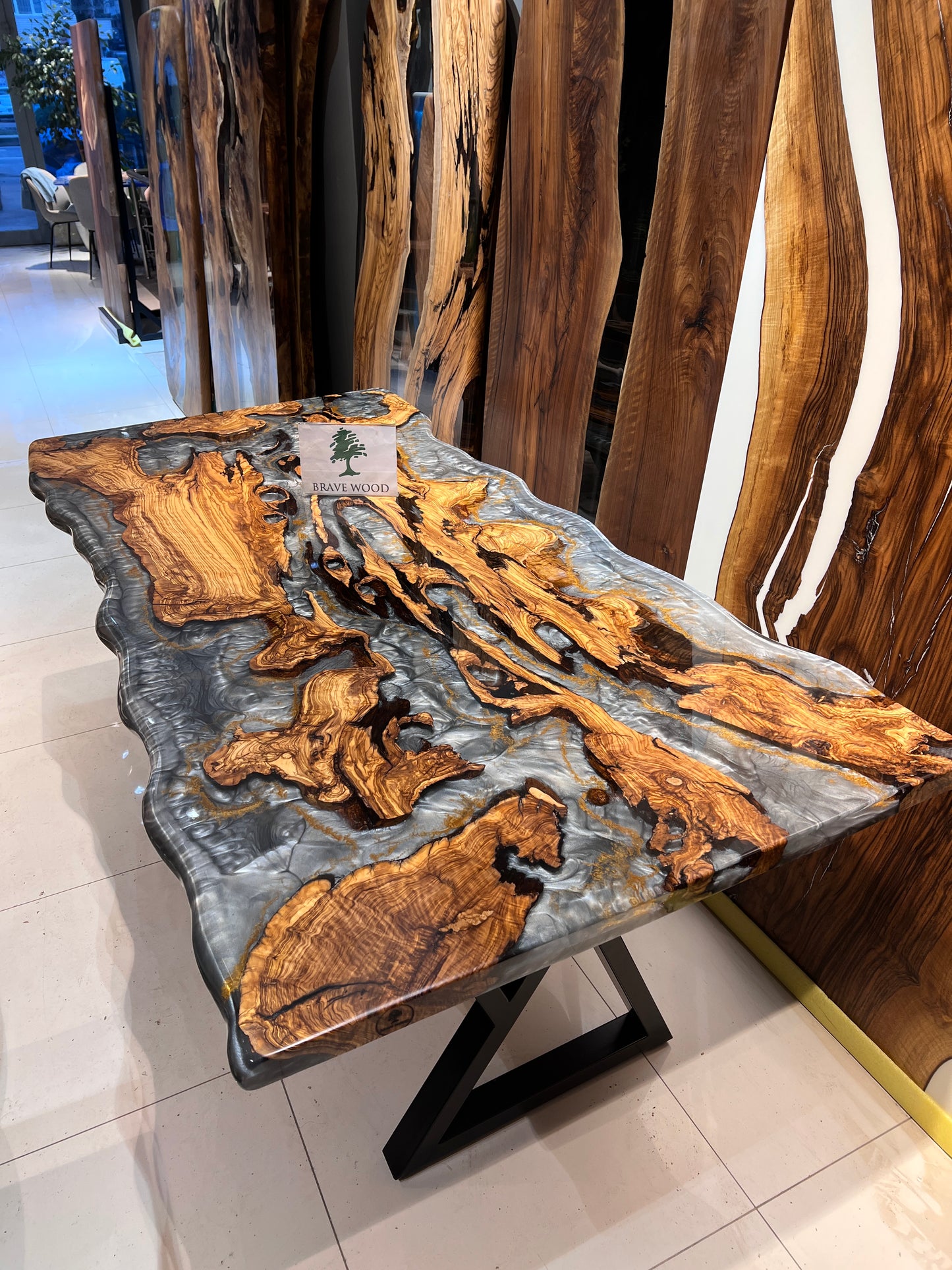 Gray epoxy, Dining room table, Conference table, Epoxy olive table, Custom live edge epoxy resin dining table, Dining room table