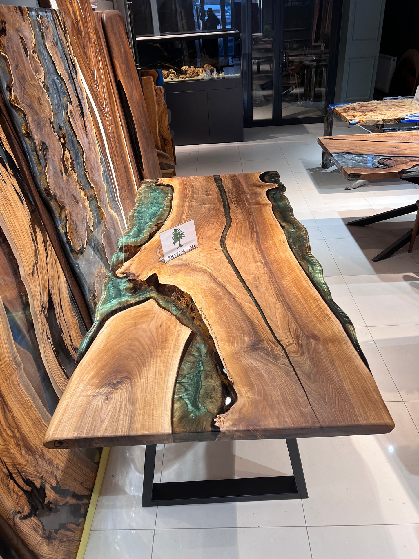 Dining room table, Kitchen table, Green epoxy, Walnut wood, Epoxy table, Custom live edge epoxy resin dining table, Natural edge table
