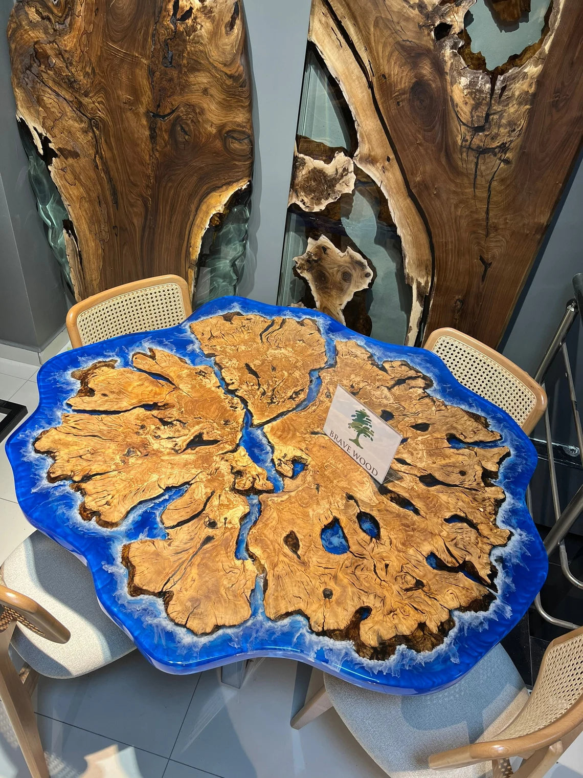 Round dining room table, Epoxy table, Epoxy round table, With wave effect olive table