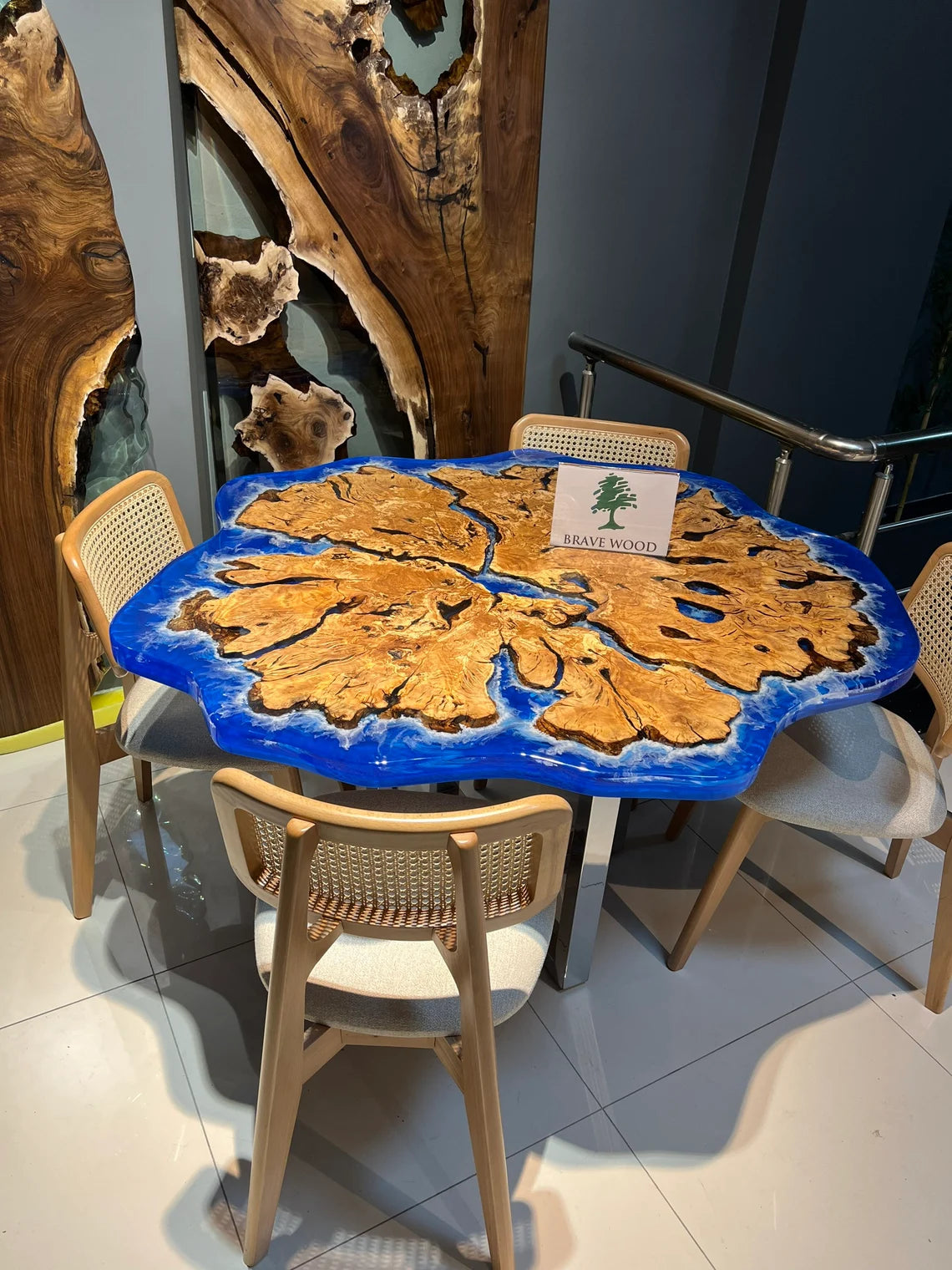 Round dining room table, Epoxy table, Epoxy round table, With wave effect olive table