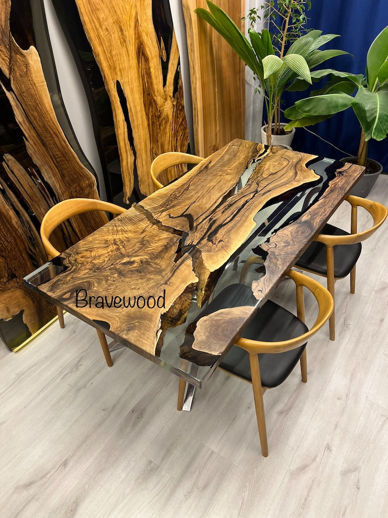 Dinner table,Dining room table, Dinner epoxy table, Epoxy dining table, Kitchen dining table,Solid wood dining table, in stock, walnut wood