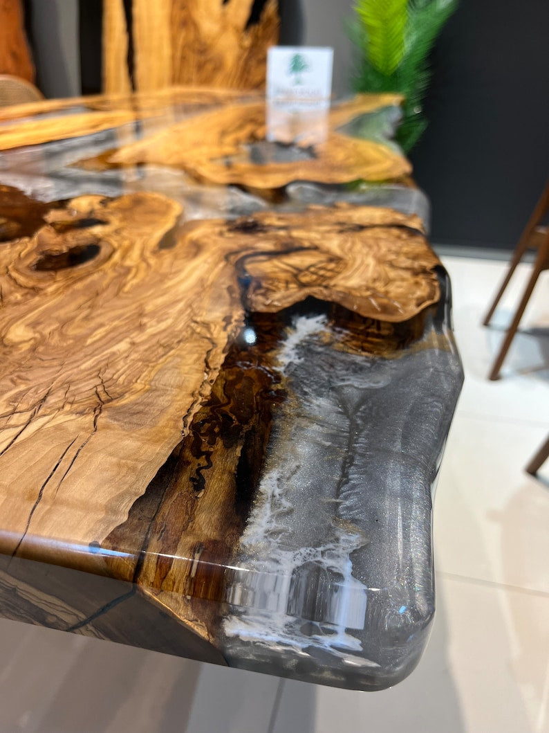 Epoxy olive table, Living room table, Kitchen table, Custom live edge epoxy resin dining table, Color pigment epoxy, Dining room table