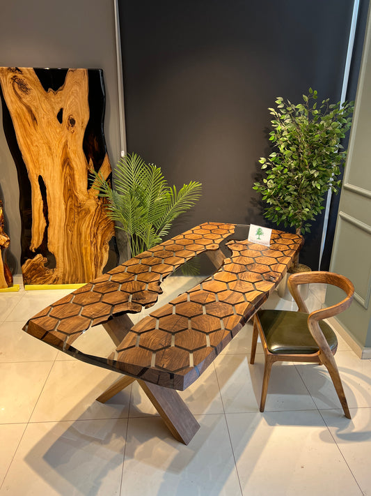 Conference table, Kitchen dining table, Honeycomb Epoxy Table , Black Walnut Table, Epoxy Walnut table, Walnut dining room table,
