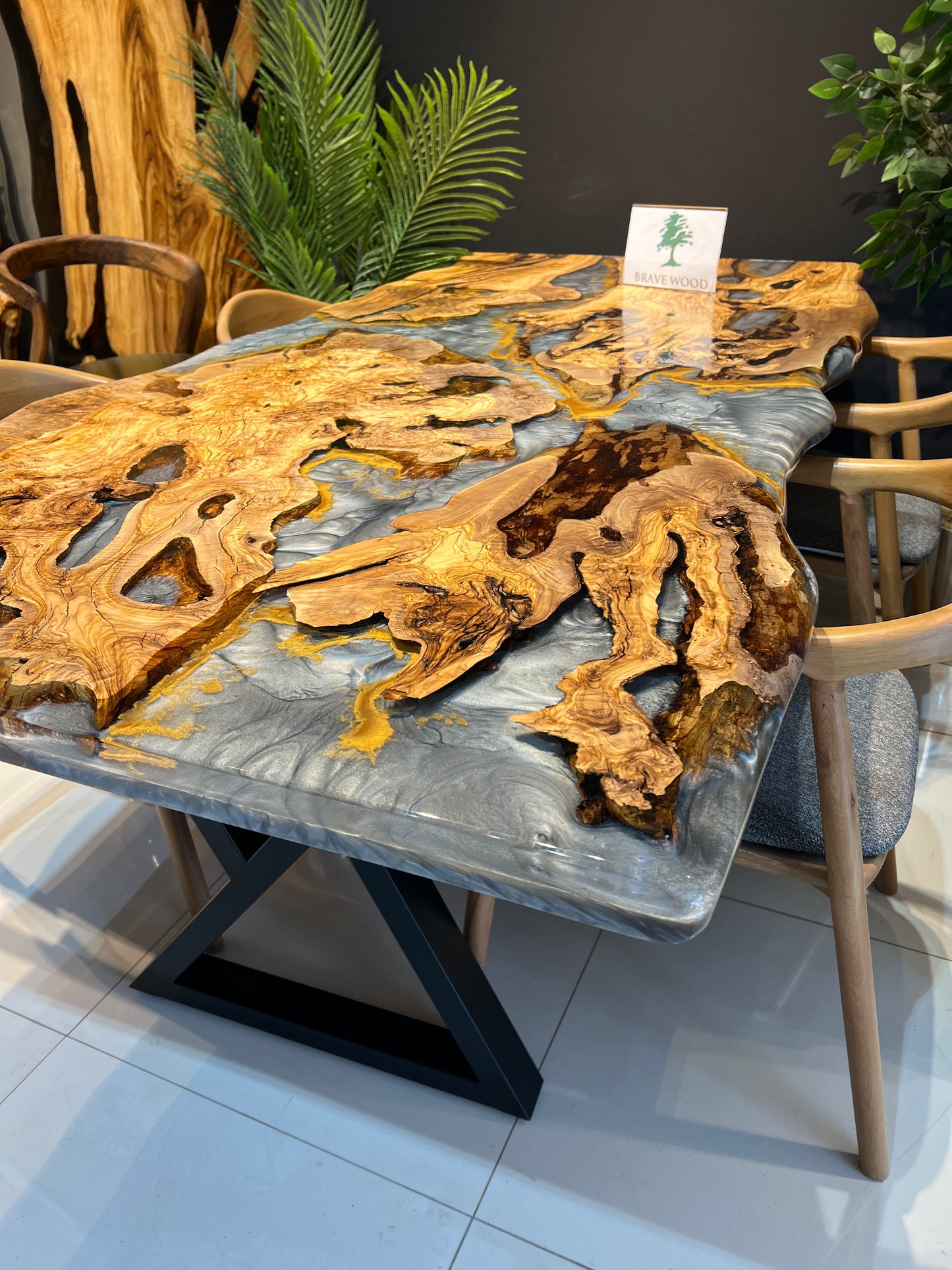 Epoxy olive table, Custom live edge epoxy resin dining table, Dining room table