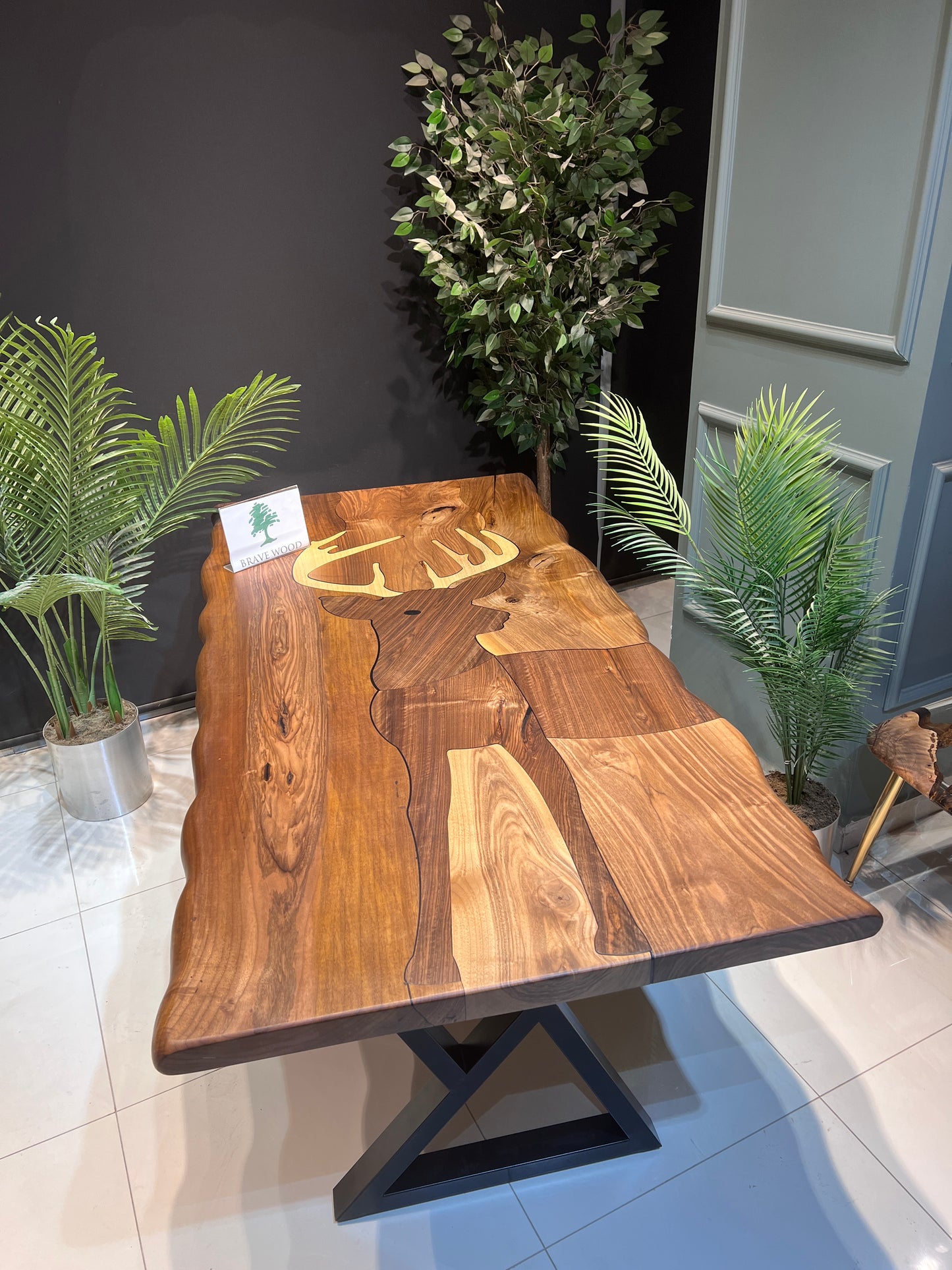 Deer table made of walnut tree, Dining room table, Custom live edge dining table, Walnut table, Log table, Black walnut dining table,