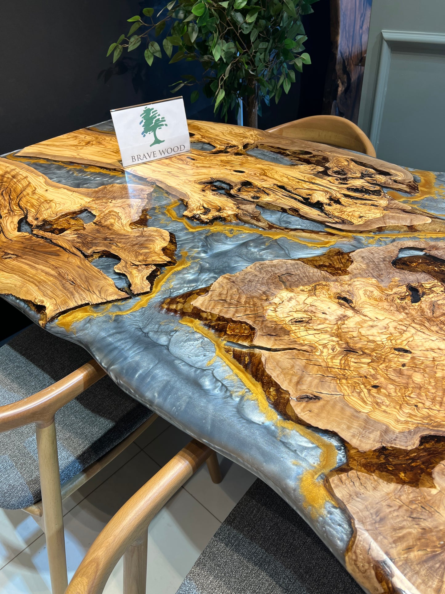 Epoxy olive table, Custom live edge epoxy resin dining table, Dining room table