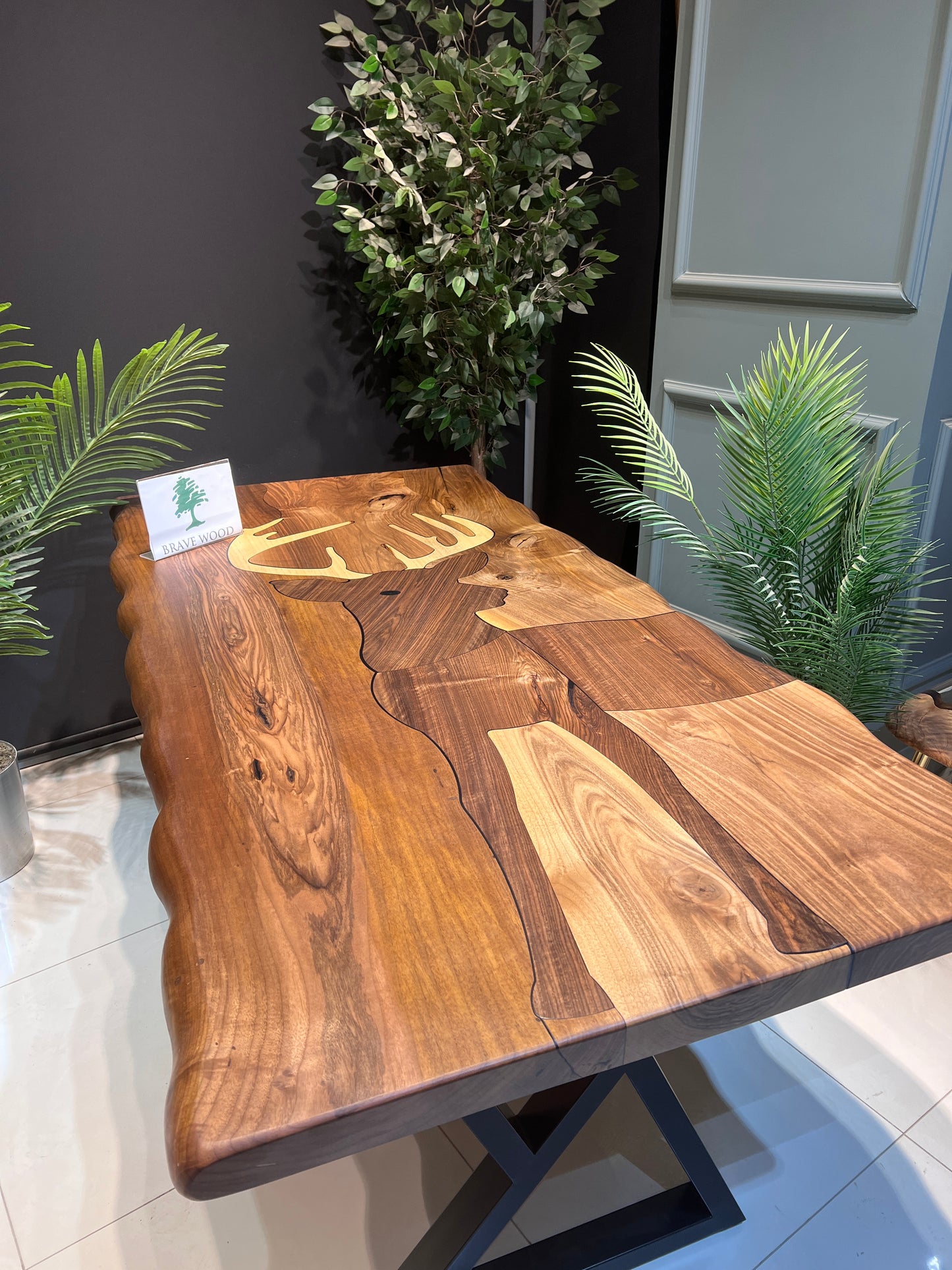 Deer table made of walnut tree, Dining room table, Custom live edge dining table, Walnut table, Log table, Black walnut dining table,