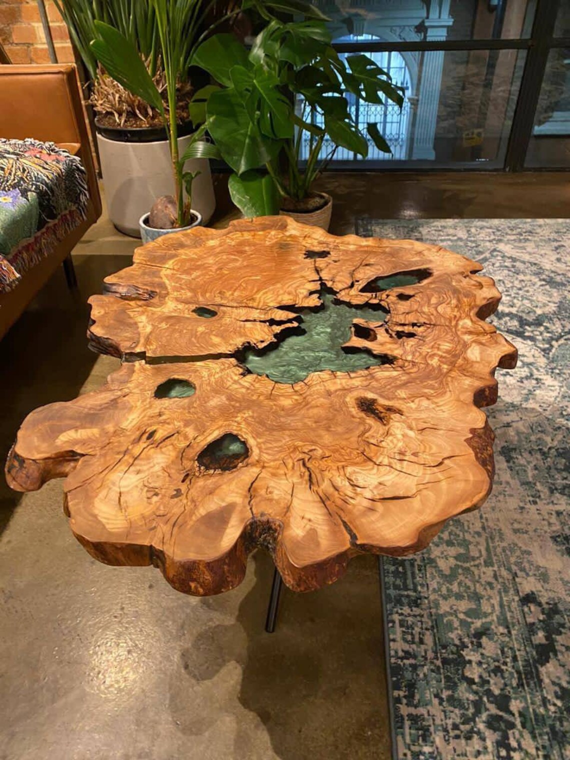 Olive Wood Table, Olive Round Coffee&End Table, Coffee Table with Epoxy Resin