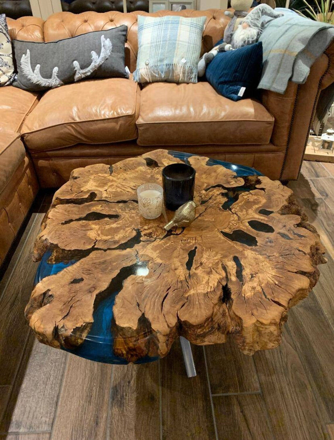 Olive Wood Table, Olive Round Coffee&End Table, Coffee Table with Epoxy Resin