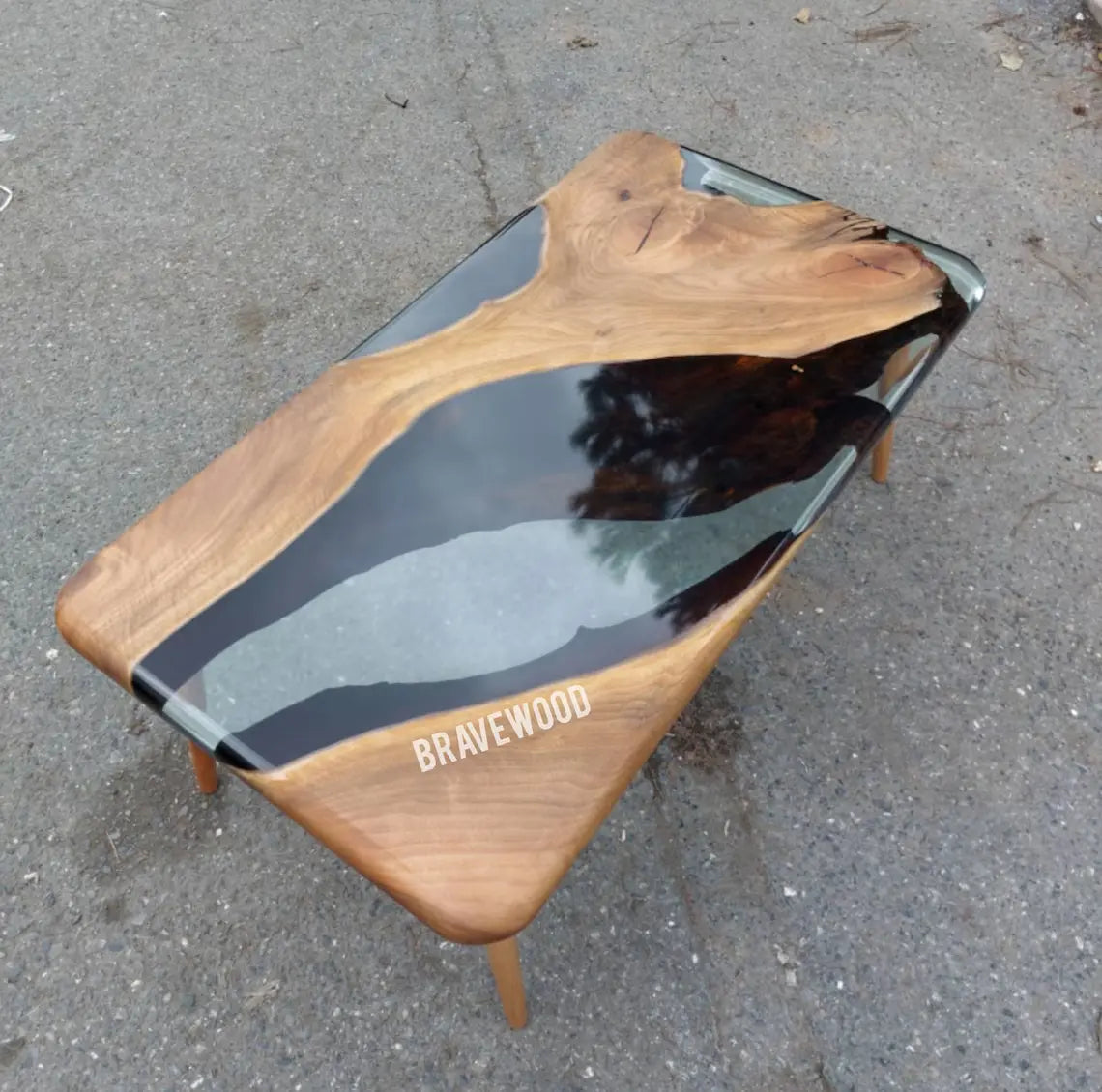 Epoxy Coffee Table with Clear Resin Rivet, Walnut Epoxy Table, Center Table