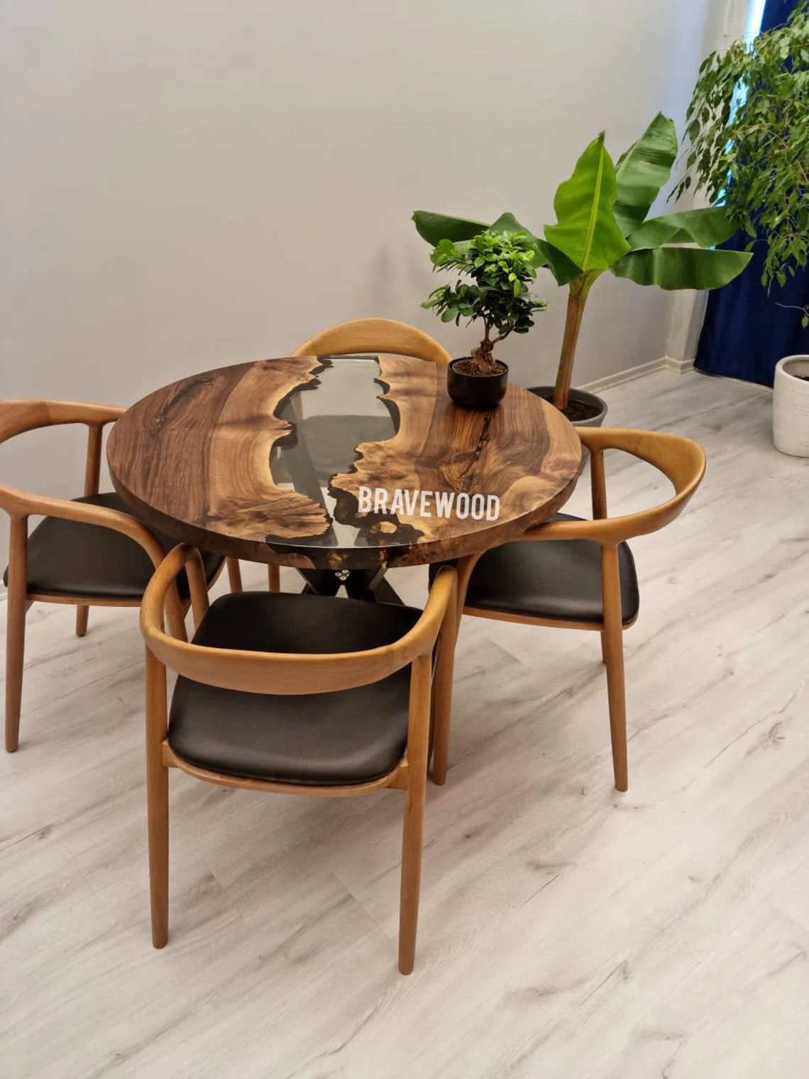 Epoxy Round Table, Clear Epoxy Resin Table, Walnut Table, Round Coffee Table