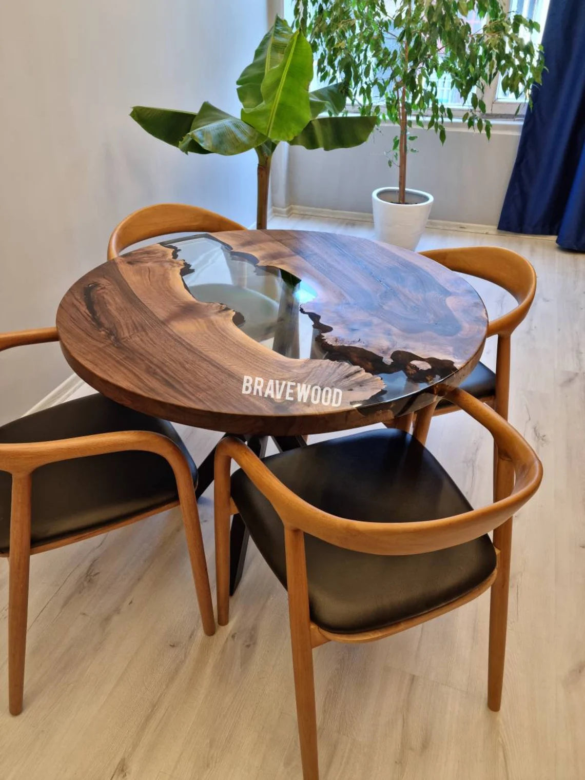 Epoxy Round Table, Clear Epoxy Resin Table, Walnut Table, Round Coffee Table