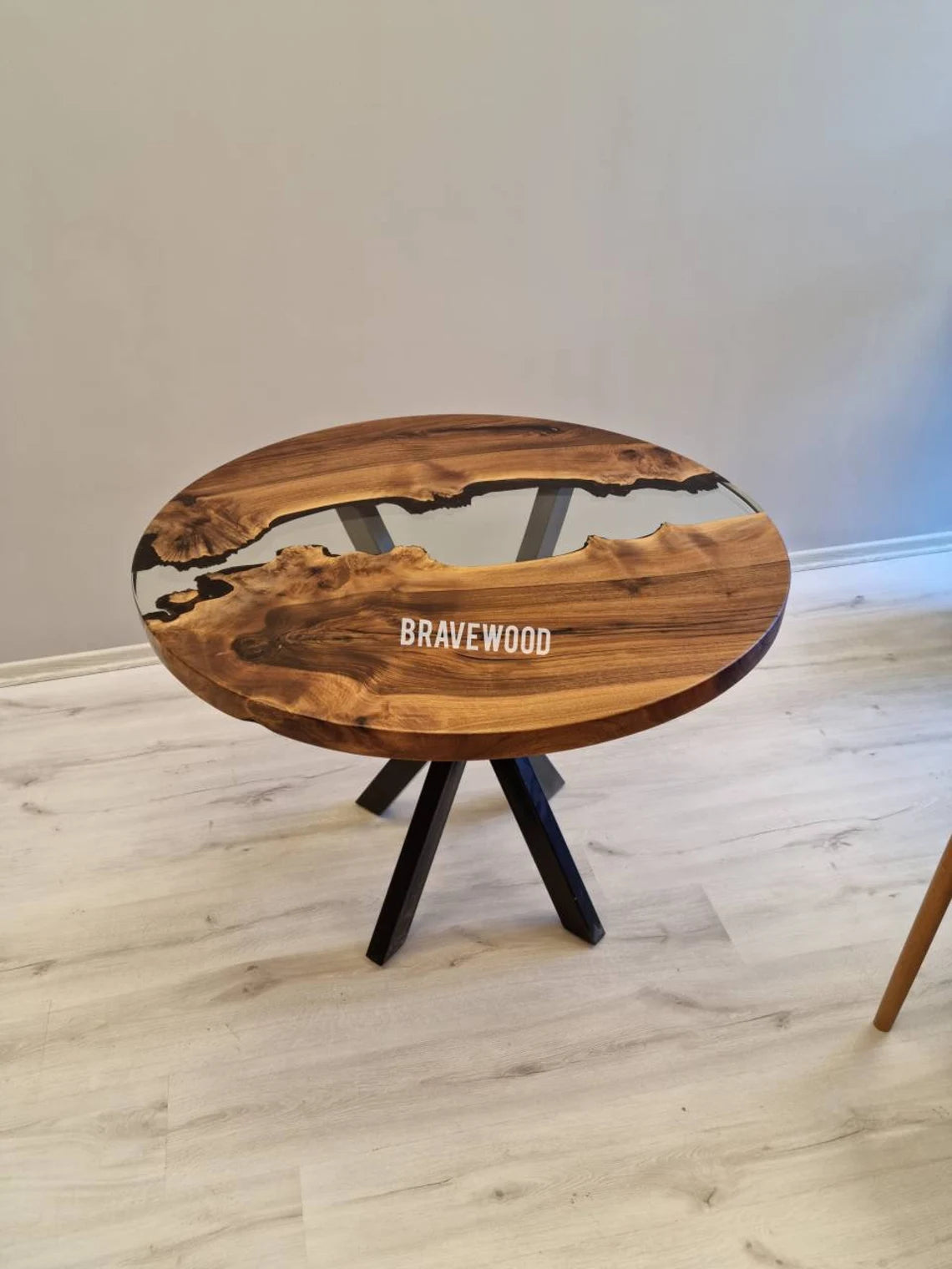 Epoxy Round Table, Clear Epoxy Resin Table, Walnut Table, Round Coffee Table