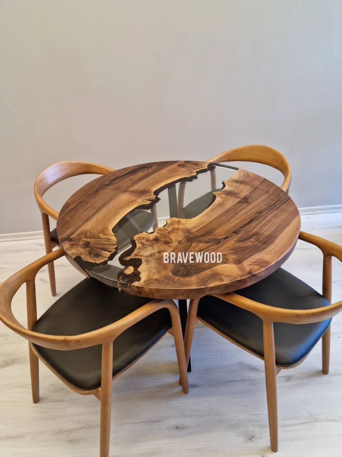 Epoxy Round Table, Clear Epoxy Resin Table, Walnut Table, Round Coffee Table