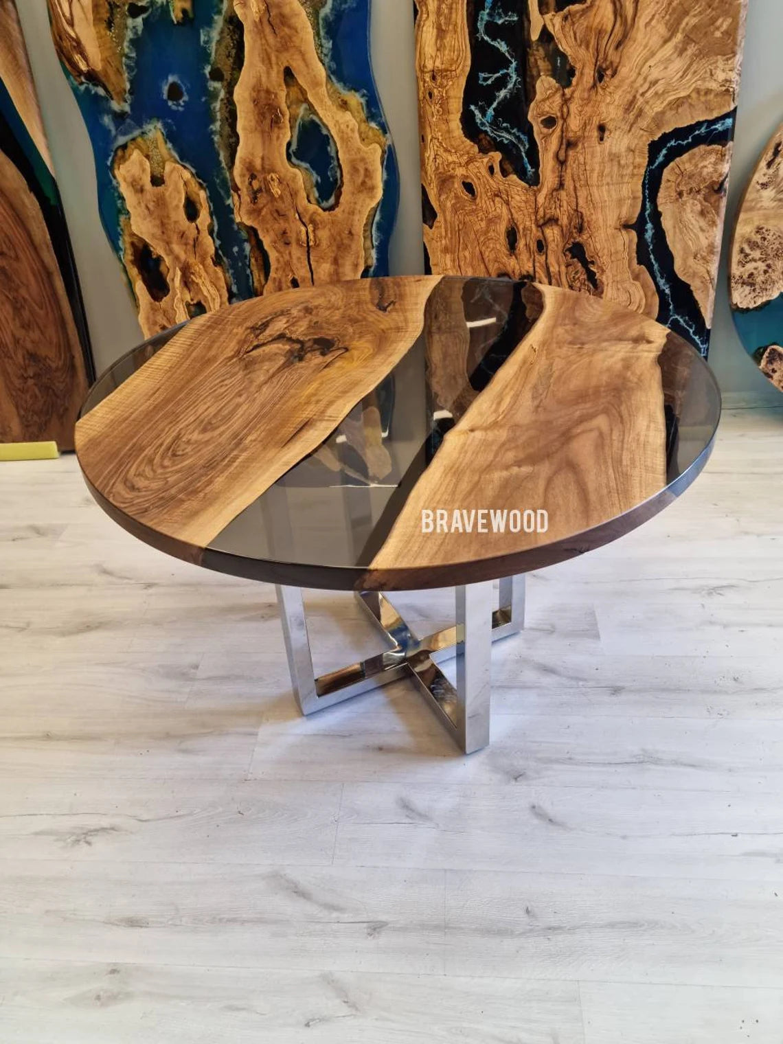 Custom round epoxy table,epoxy round table , smoke epoxy -clear epoxy ,round coffee table , epoxy river table