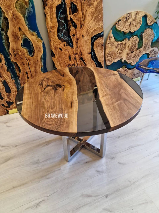 Custom round epoxy table,epoxy round table , smoke epoxy -clear epoxy ,round coffee table , epoxy river table