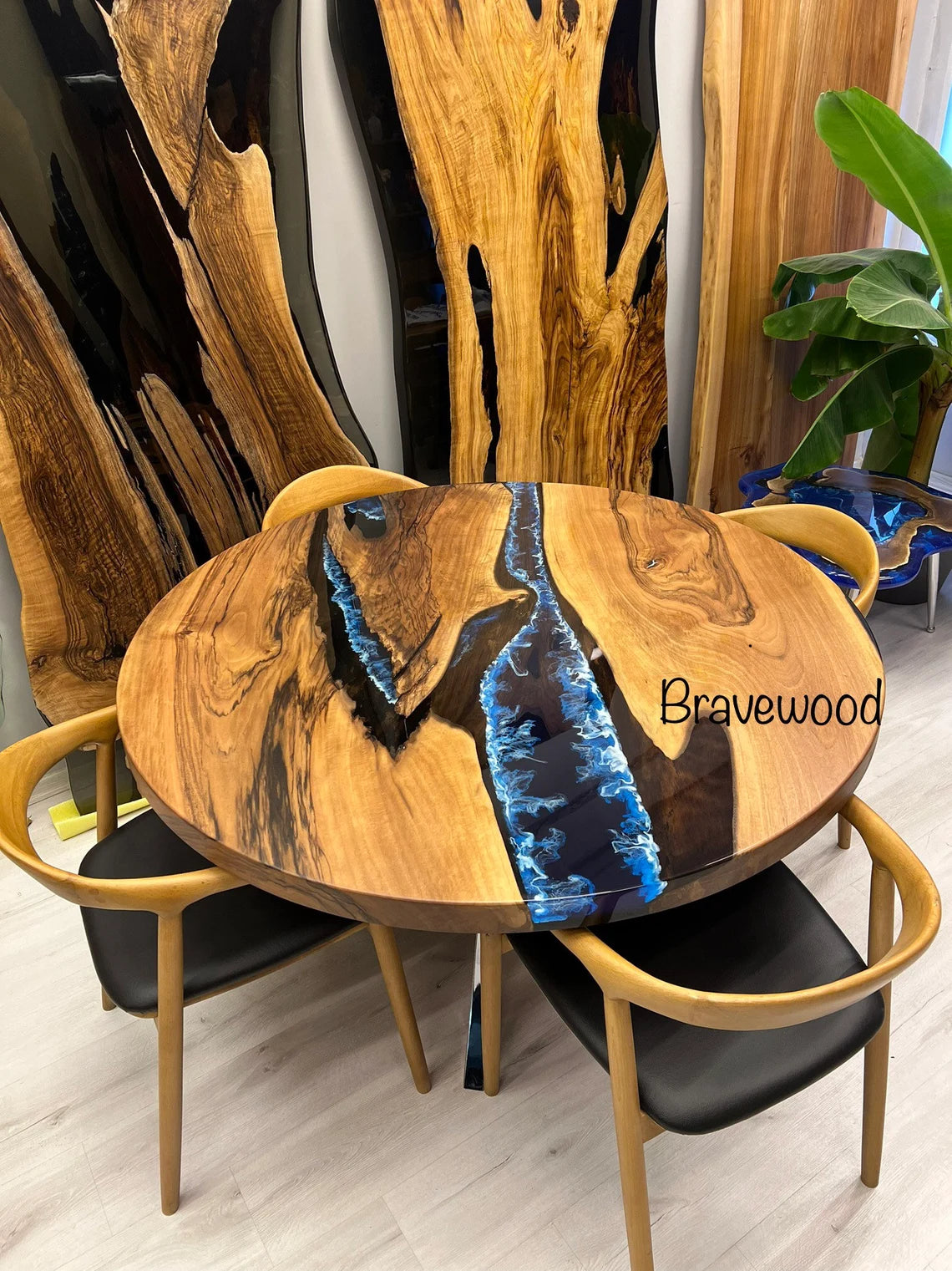 Round dining table, Kitchen , Dining Tables, Epoxy Round Table, Wavy epoxy, Round Coffee Table ,walnut wood dining table