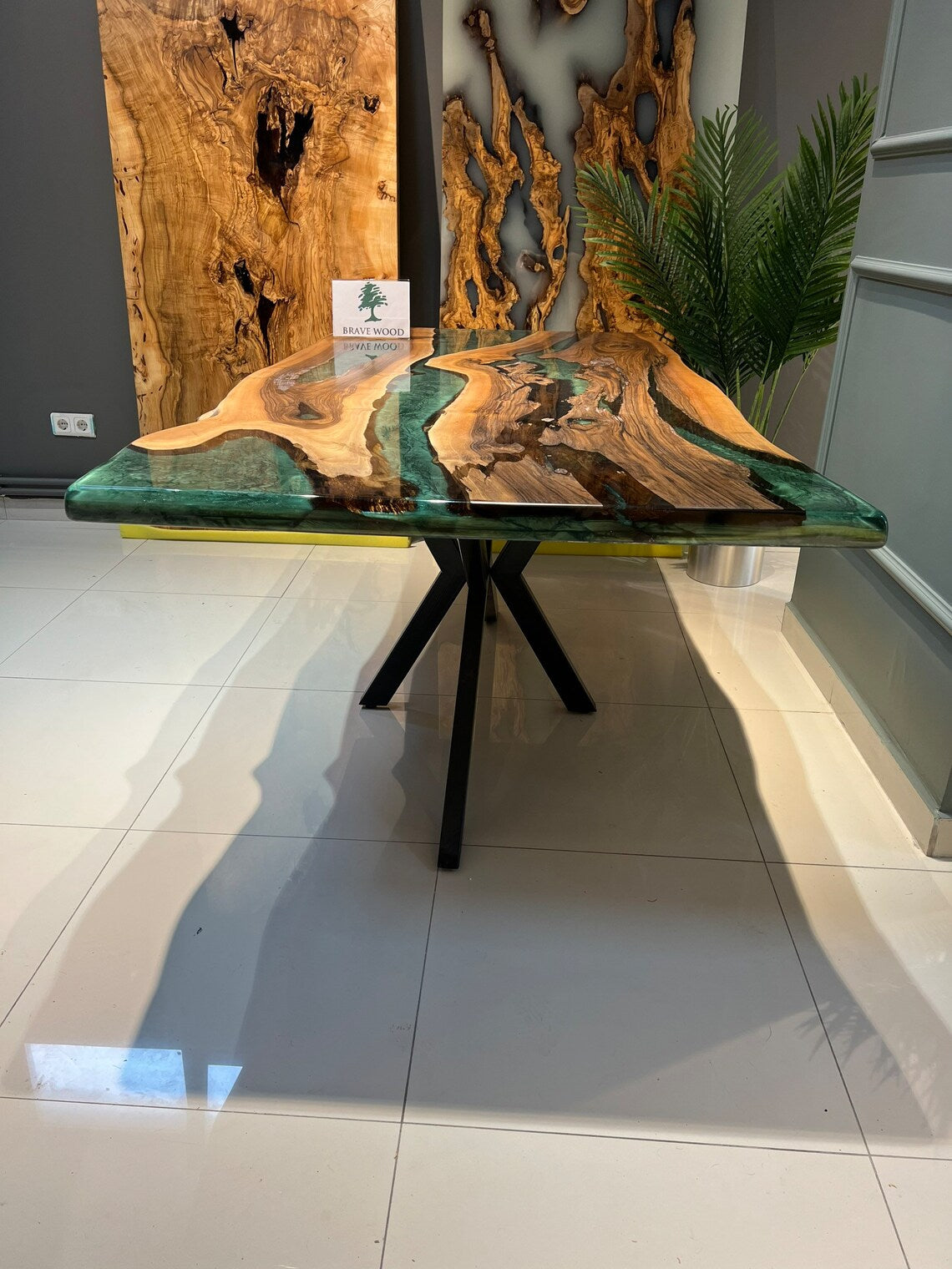 Walnut Resin Table, Special Order Walnut Epoxy Table, Green epoxy dining table, Epoxy Table Top, Dining epoxy table, Dinner table