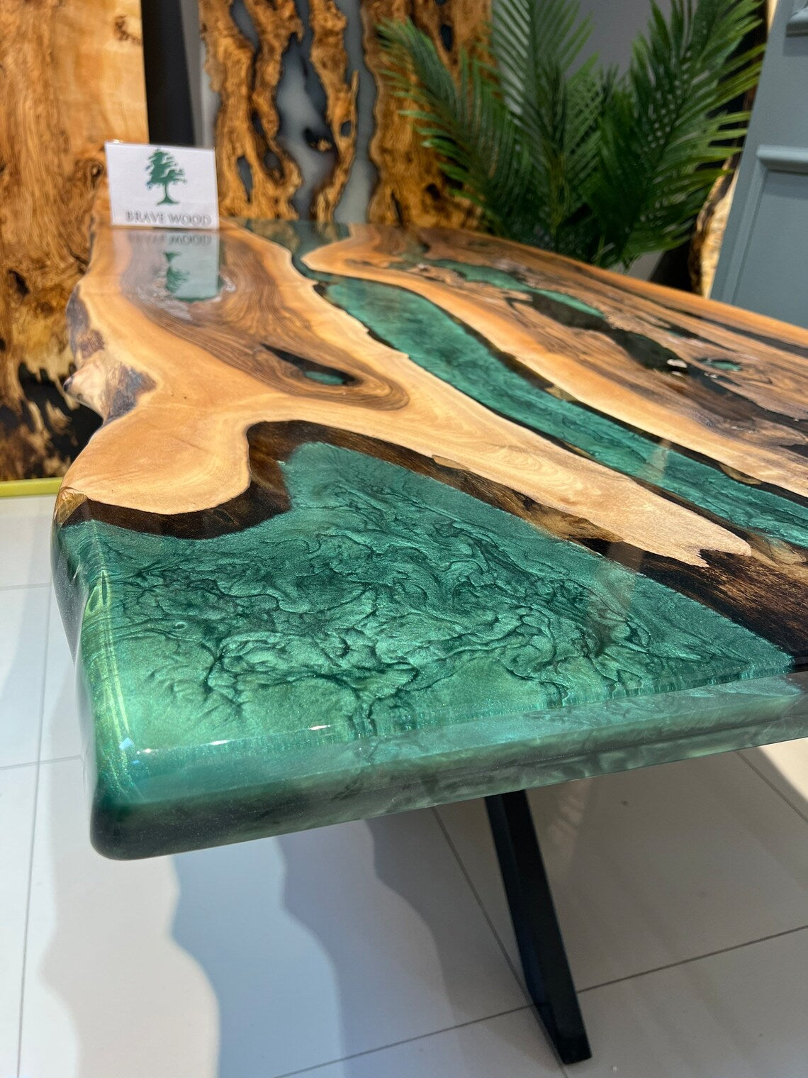 Walnut Resin Table, Special Order Walnut Epoxy Table, Green epoxy dining table, Epoxy Table Top, Dining epoxy table, Dinner table