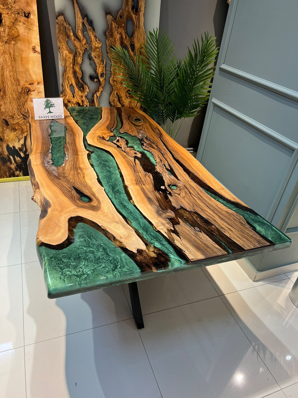 Walnut Resin Table, Special Order Walnut Epoxy Table, Green epoxy dining table, Epoxy Table Top, Dining epoxy table, Dinner table