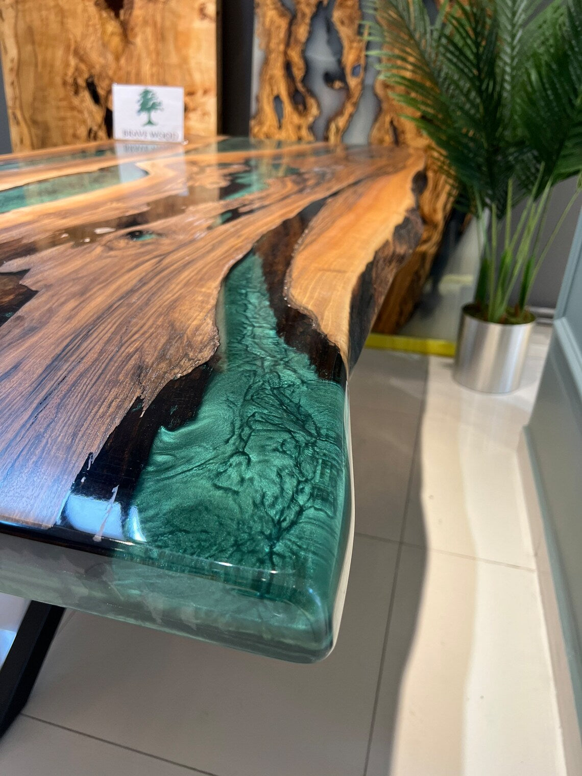 Walnut Resin Table, Special Order Walnut Epoxy Table, Green epoxy dining table, Epoxy Table Top, Dining epoxy table, Dinner table