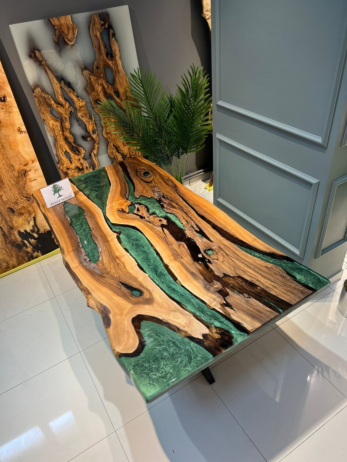 Walnut Resin Table, Special Order Walnut Epoxy Table, Green epoxy dining table, Epoxy Table Top, Dining epoxy table, Dinner table