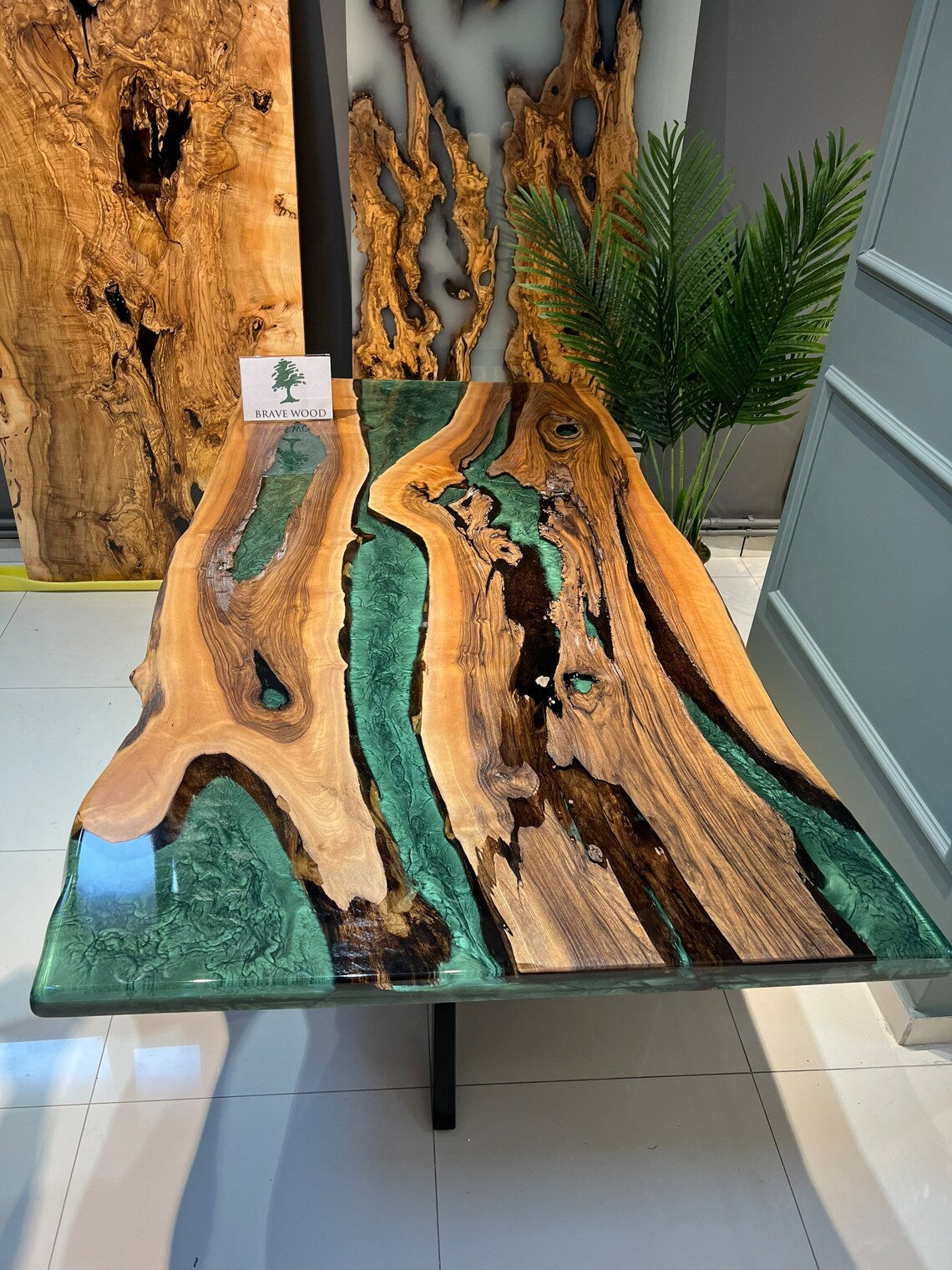 Walnut Resin Table, Special Order Walnut Epoxy Table, Green epoxy dining table, Epoxy Table Top, Dining epoxy table, Dinner table