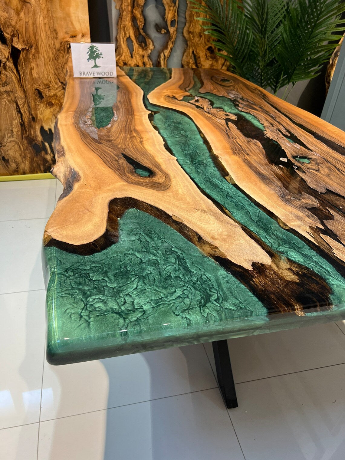 Walnut Resin Table, Special Order Walnut Epoxy Table, Green epoxy dining table, Epoxy Table Top, Dining epoxy table, Dinner table