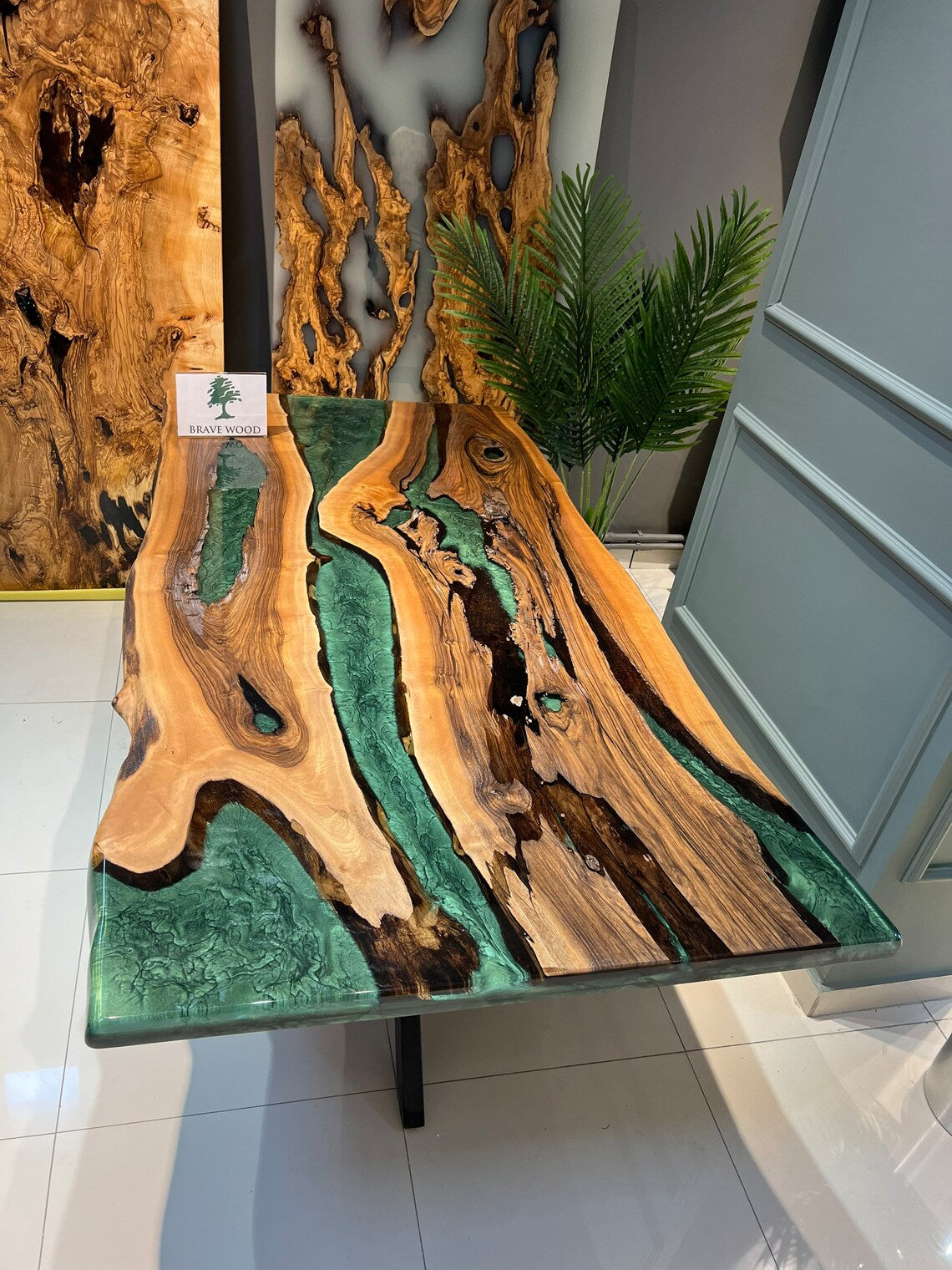 Walnut Resin Table, Special Order Walnut Epoxy Table, Green epoxy dining table, Epoxy Table Top, Dining epoxy table, Dinner table