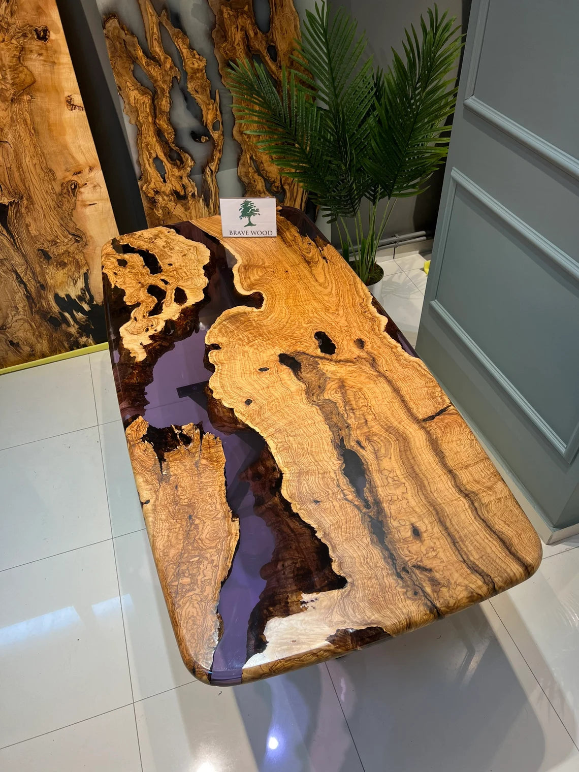 Epoxy dining table, Kitchen dining table, Olive wood epoxy table, Purple epoxy table, Dining room, Meeting table, Custom edged dining table