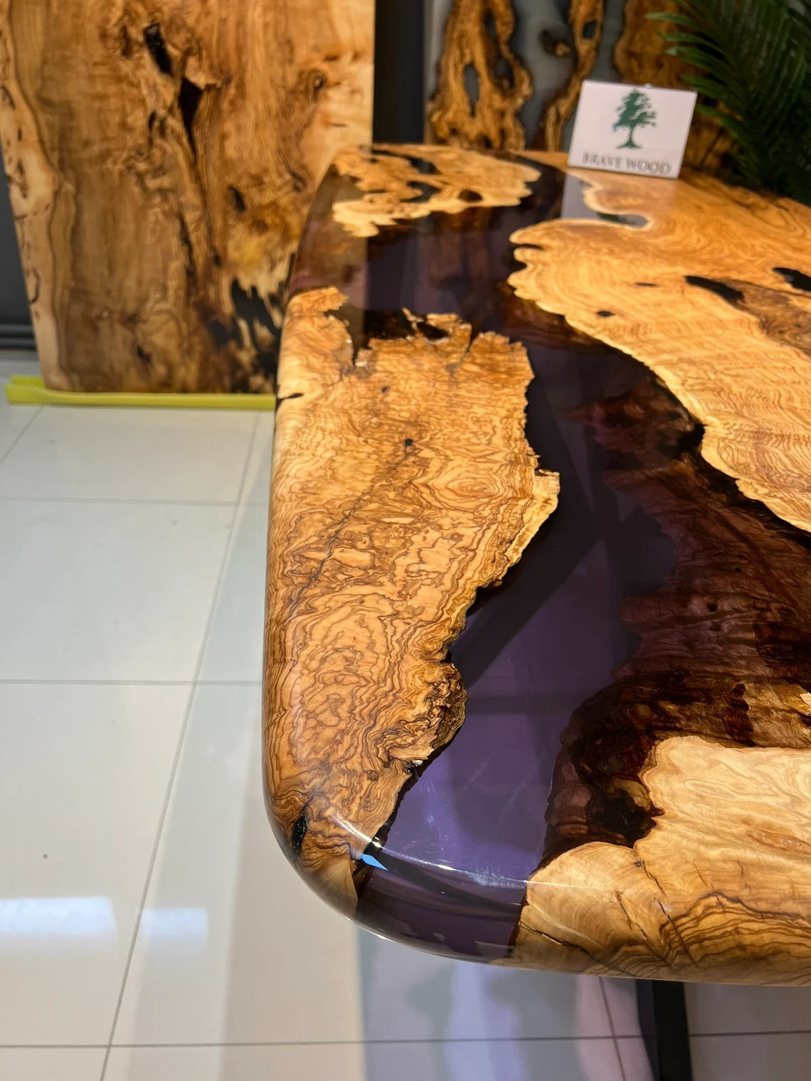 Epoxy dining table, Kitchen dining table, Olive wood epoxy table, Purple epoxy table, Dining room, Meeting table, Custom edged dining table