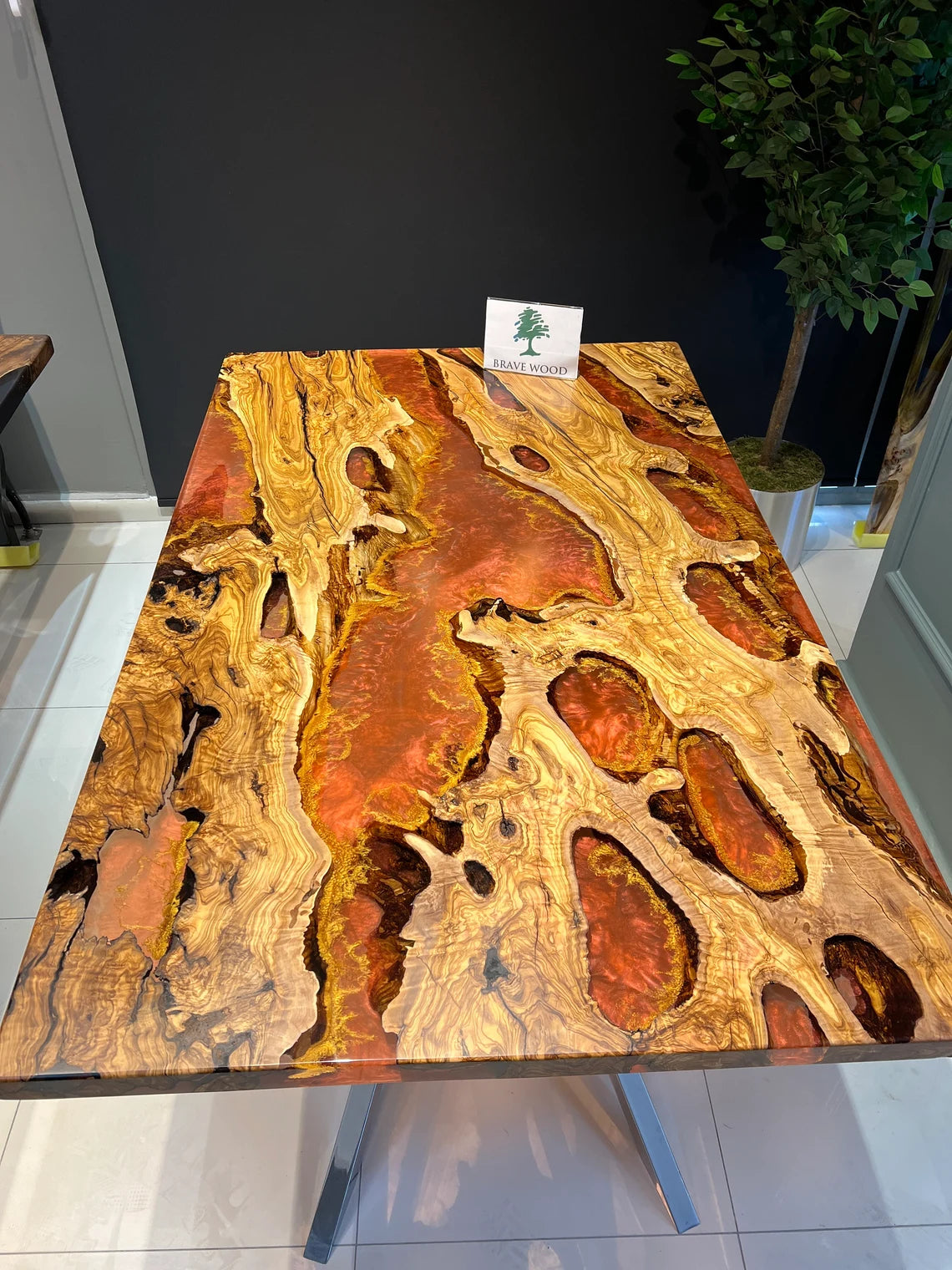 Dining room table, Epoxy table Living room table, Olive tree epoxy table, Metallic color pigment epoxy, Custom live edge epoxy resin table