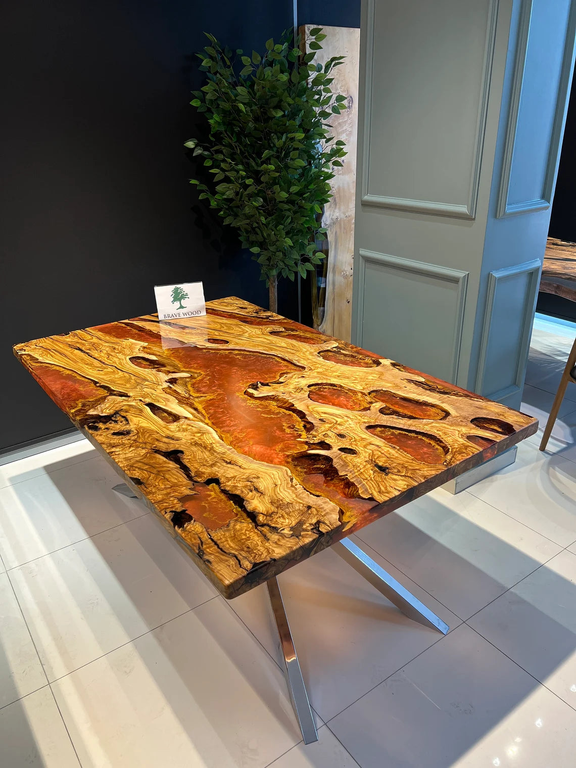 Dining room table, Epoxy table Living room table, Olive tree epoxy table, Metallic color pigment epoxy, Custom live edge epoxy resin table