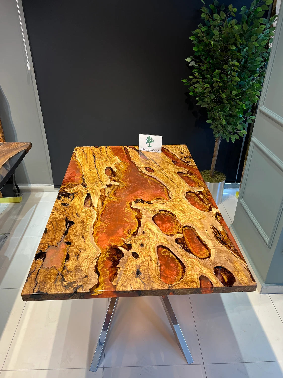 Dining room table, Epoxy table Living room table, Olive tree epoxy table, Metallic color pigment epoxy, Custom live edge epoxy resin table