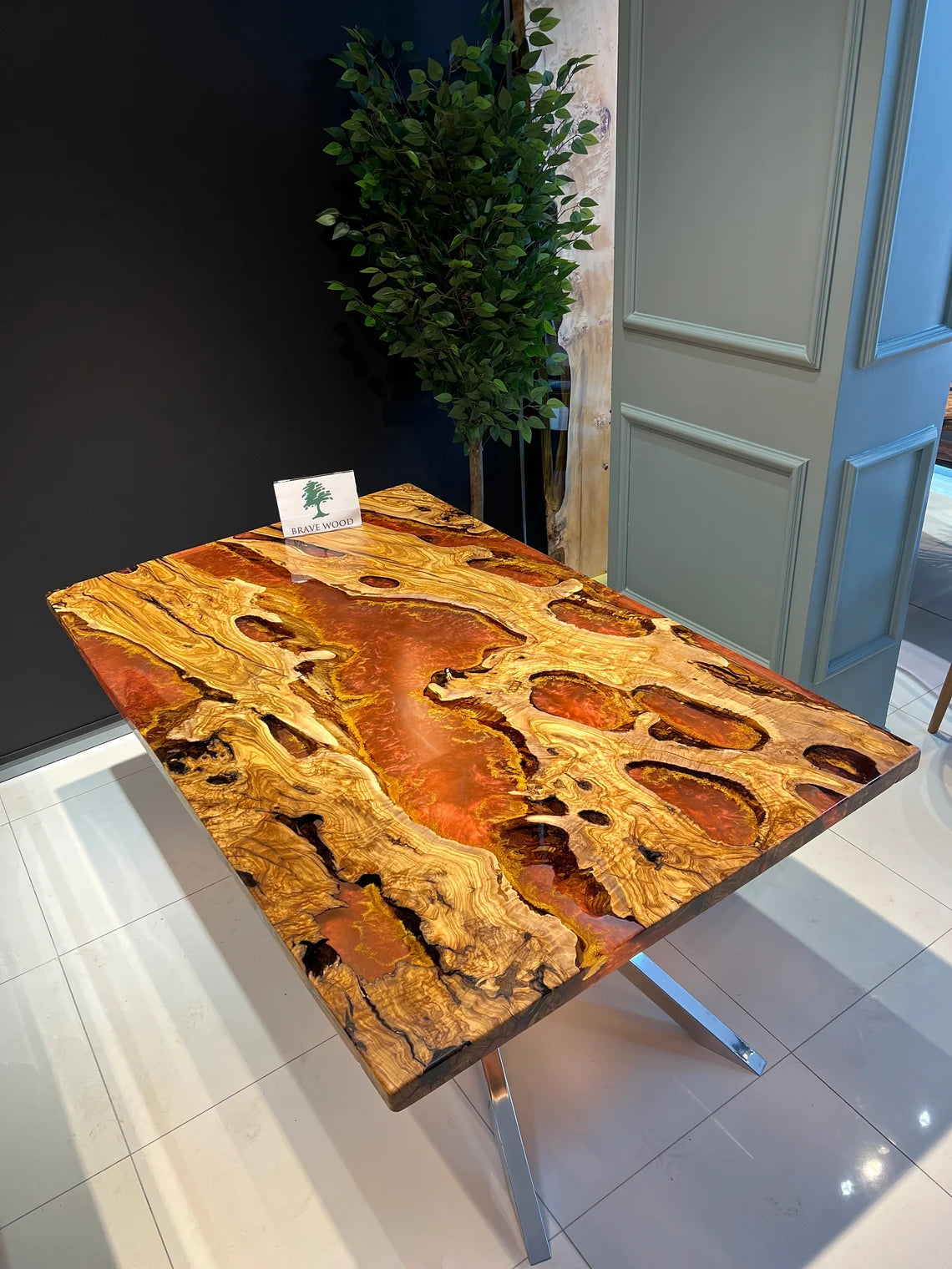 Dining room table, Epoxy table Living room table, Olive tree epoxy table, Metallic color pigment epoxy, Custom live edge epoxy resin table