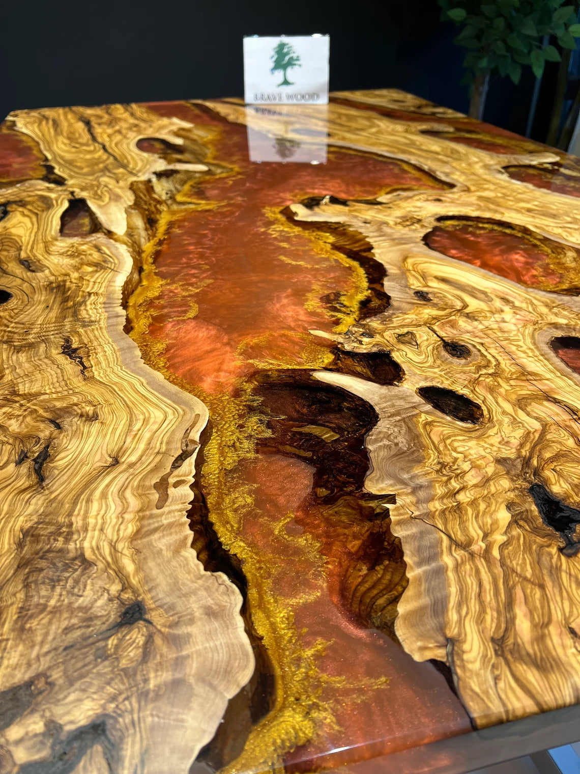 Dining room table, Epoxy table Living room table, Olive tree epoxy table, Metallic color pigment epoxy, Custom live edge epoxy resin table