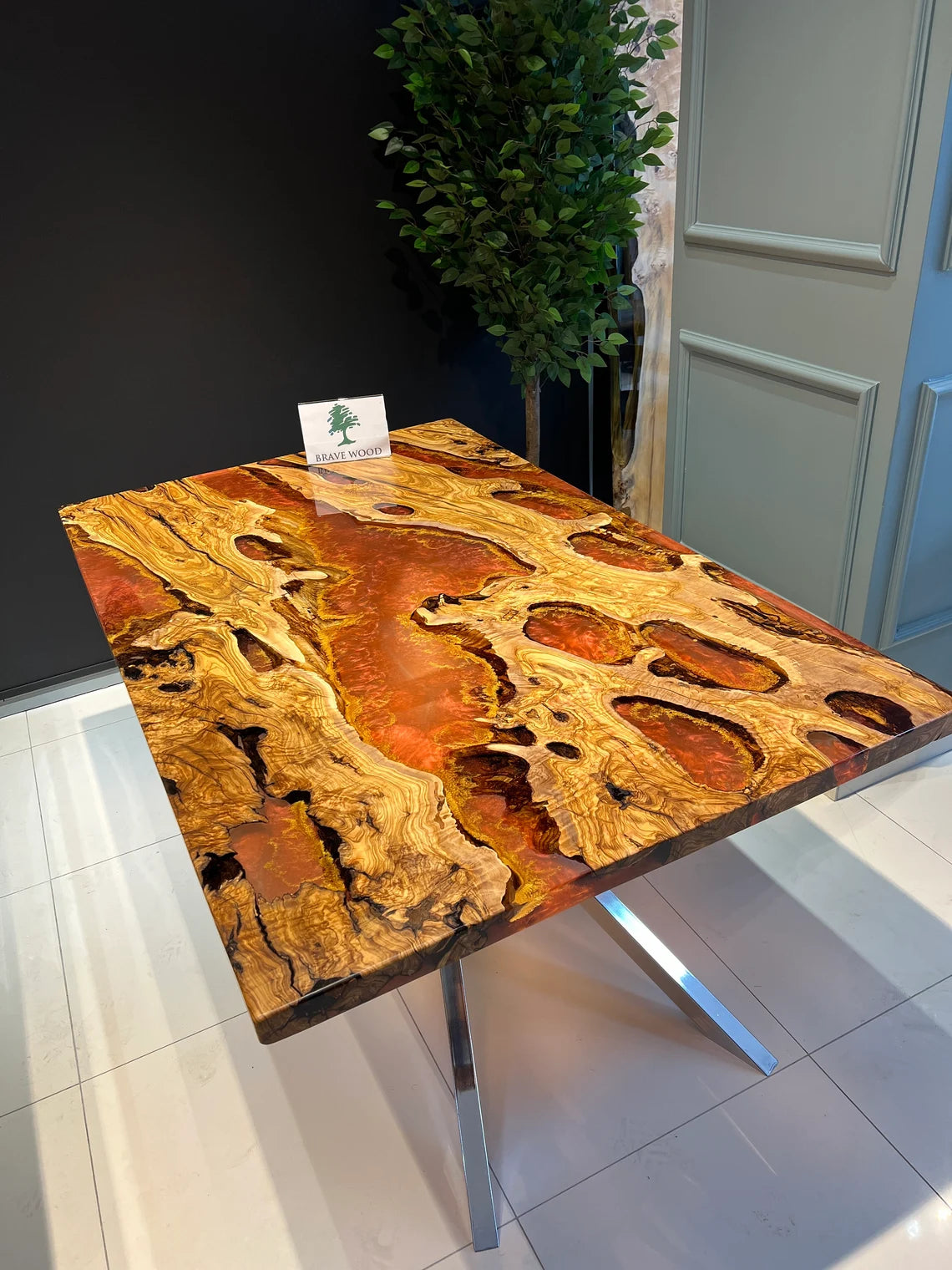 Dining room table, Epoxy table Living room table, Olive tree epoxy table, Metallic color pigment epoxy, Custom live edge epoxy resin table