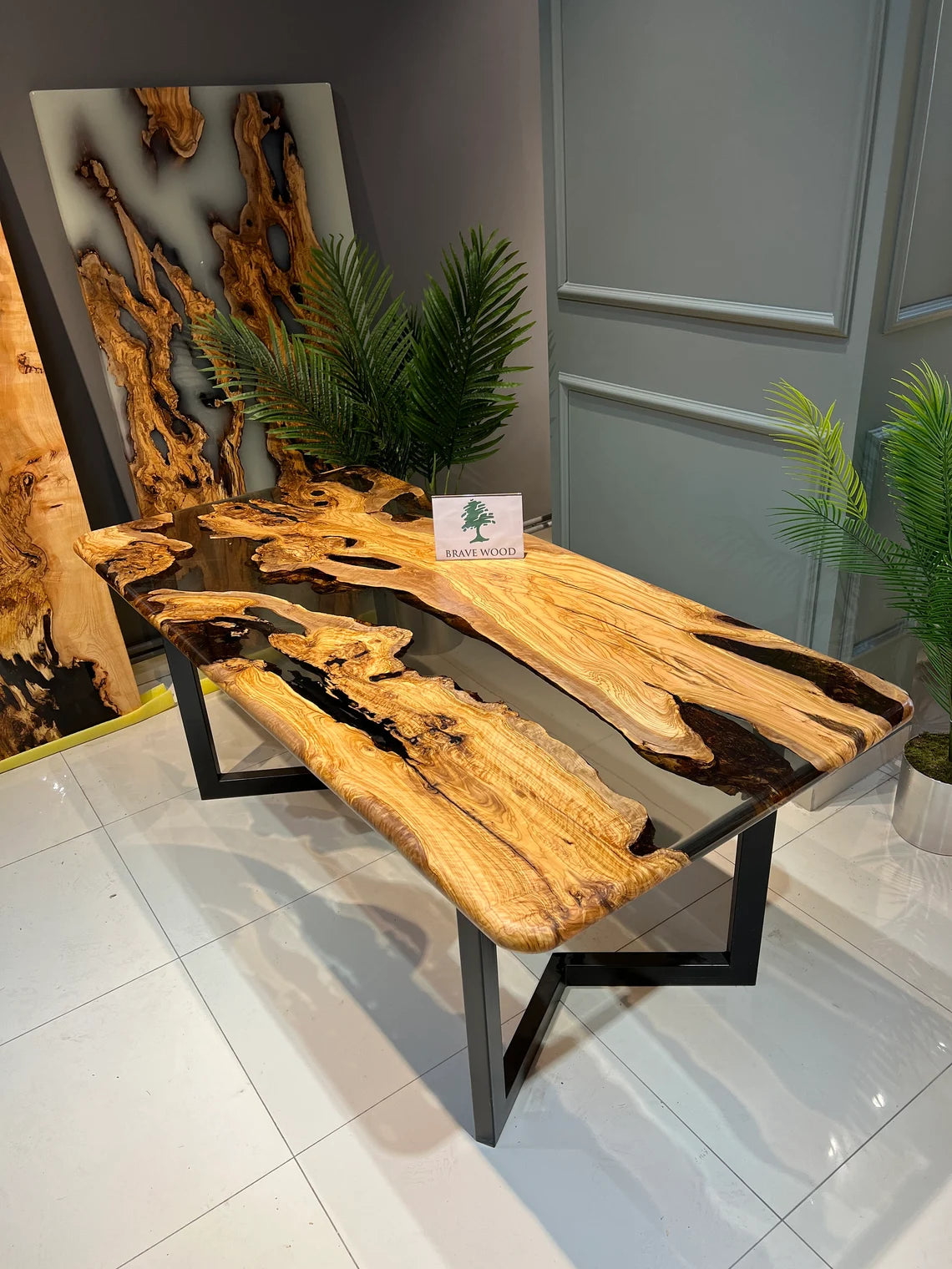 Kitchen epoxy table, Living room table, Olive tree epoxy table, Smoke epoxy table, Custom live edge epoxy resin table